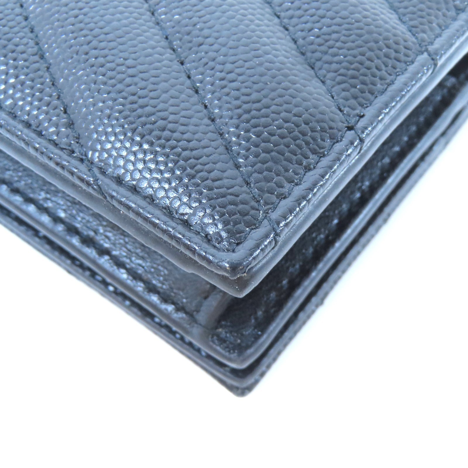 SAINT LAURENT 斜紋牛皮皮革Wallet金扣錢包黑色
