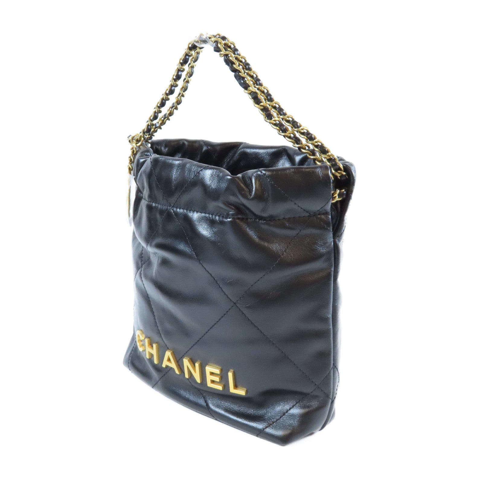 CHANEL 【激減優惠】菱格牛皮皮革Mini 22金扣手挽肩背兩用袋黑色