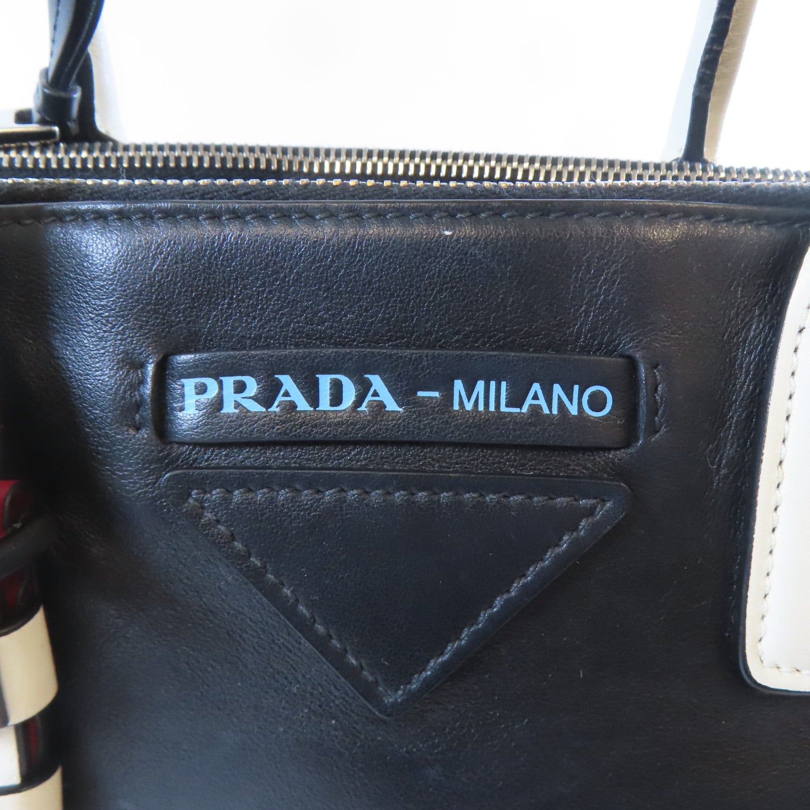 PRADA 皮革2 Way Shoulder銀扣手挽肩背兩用袋黑色/白色