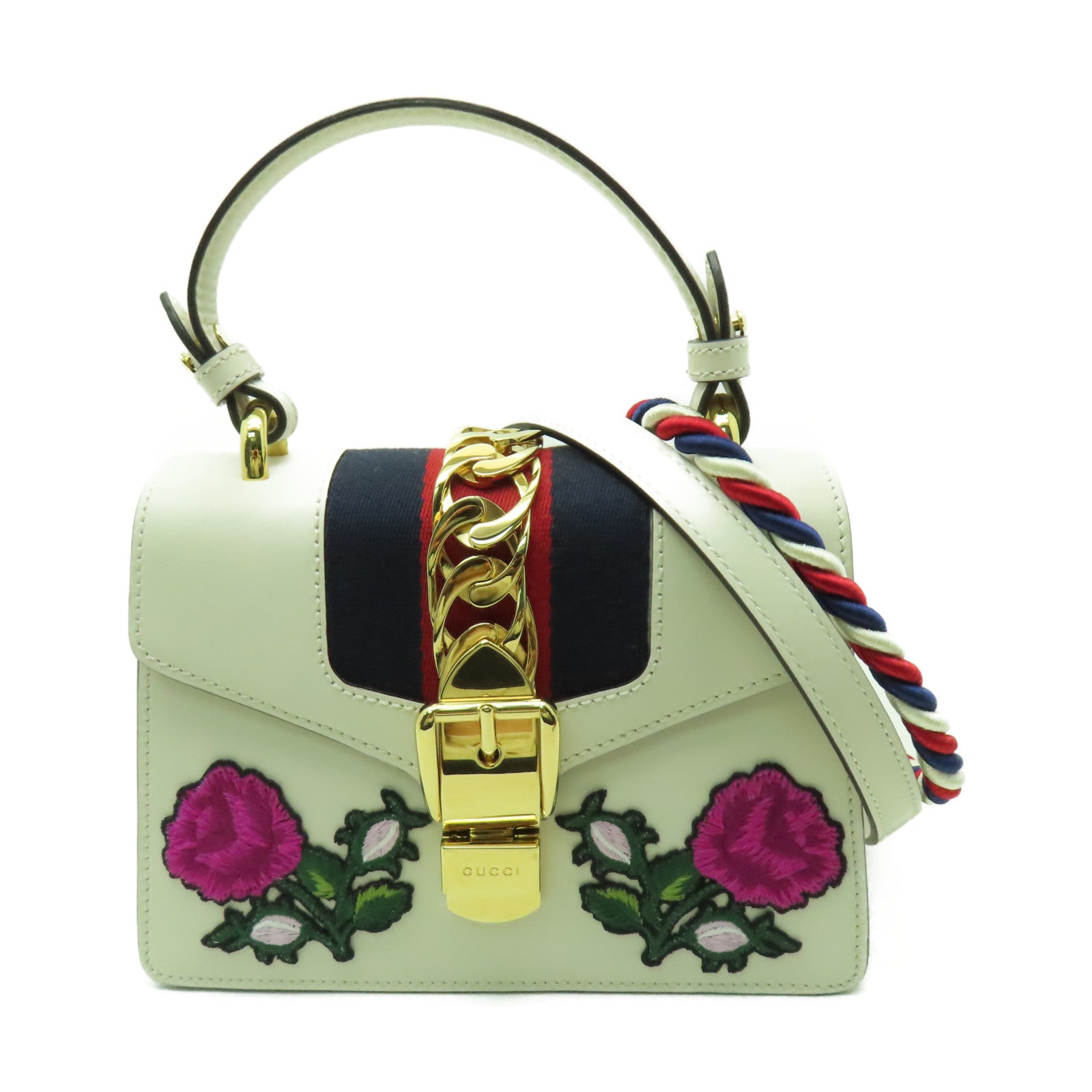 GUCCI 【清倉大減價】牛皮皮革Sylvie金扣手挽肩背兩用袋白色