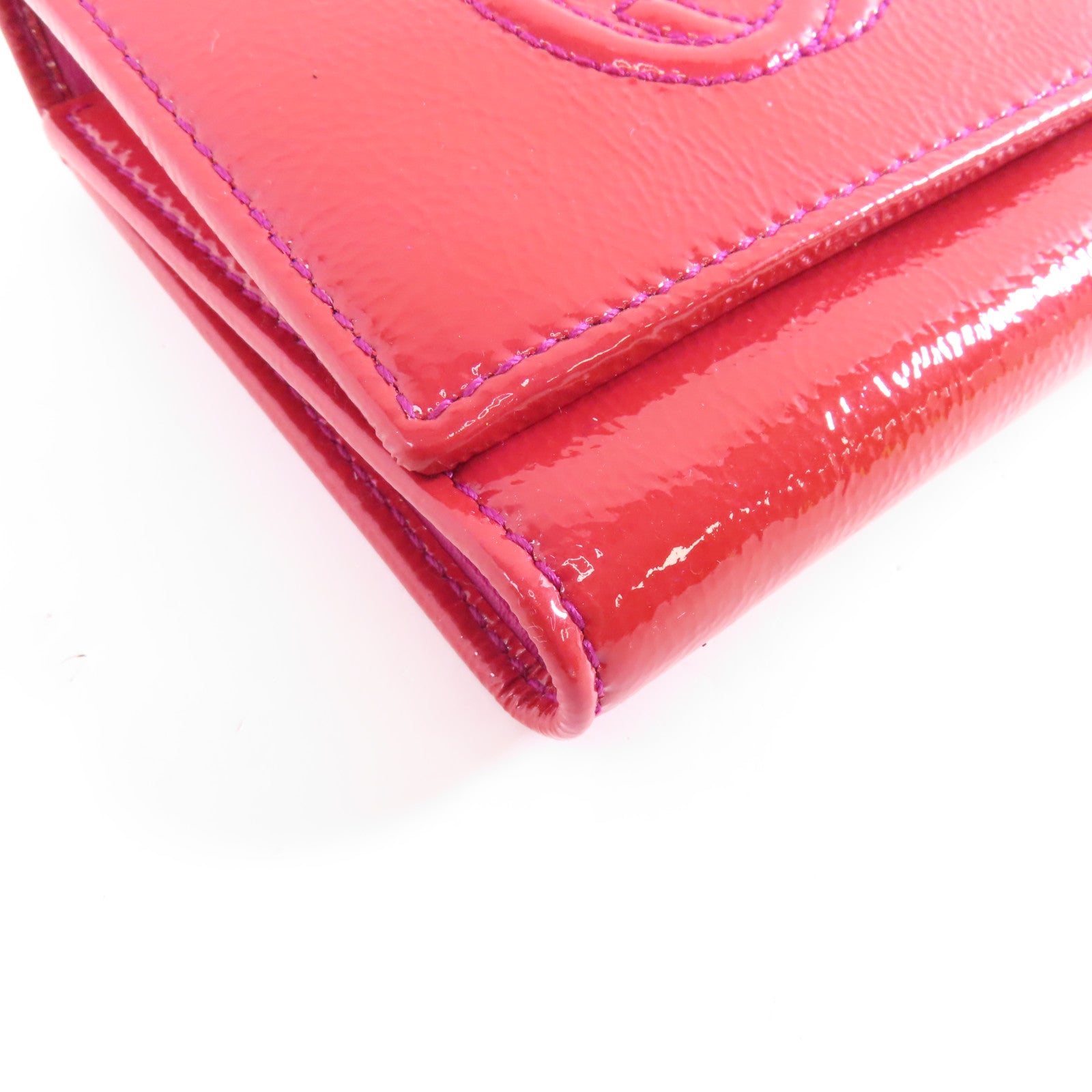 GUCCI 【激減優惠】漆皮皮革Wallet金扣三摺錢包紅色