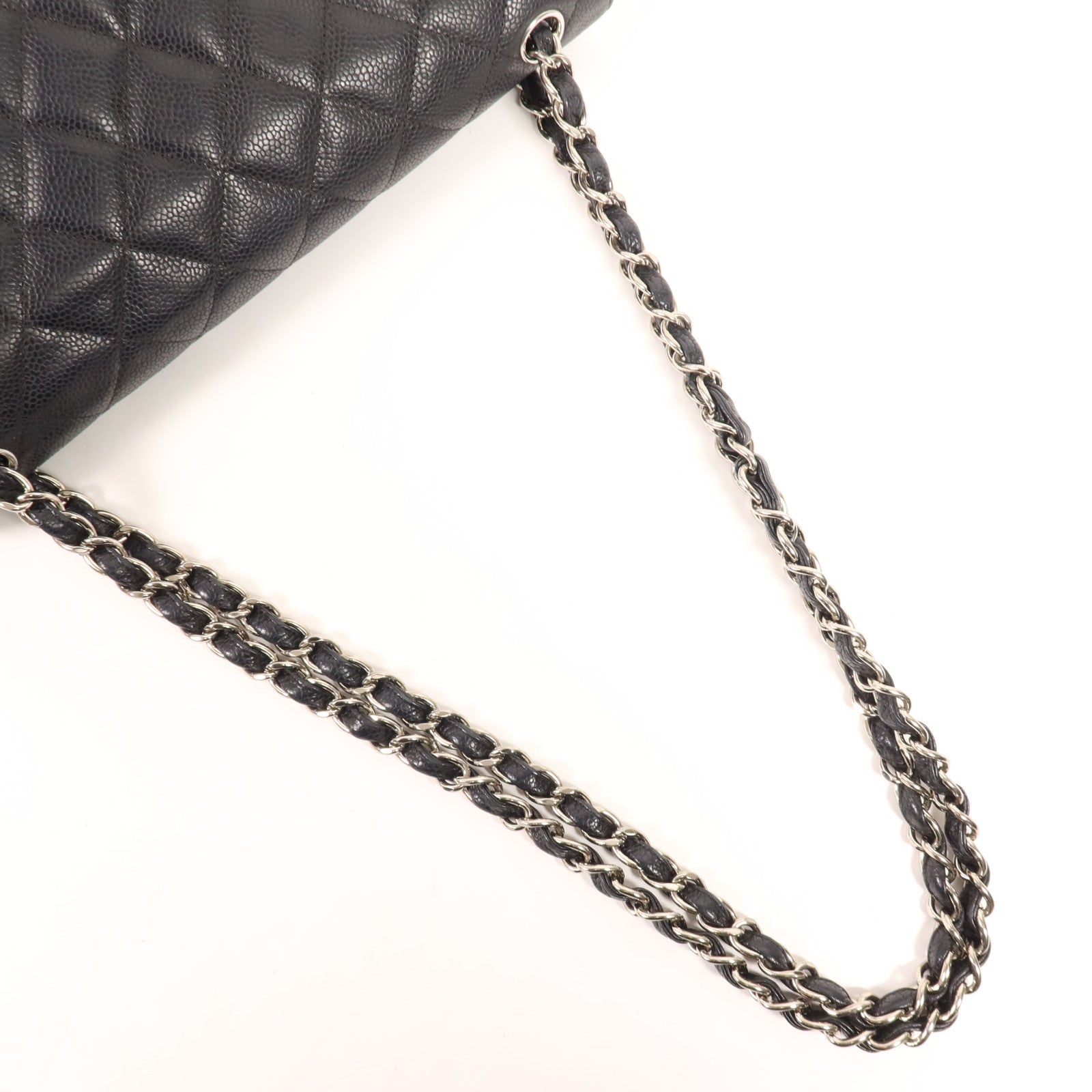 CHANEL 牛皮皮革Large Classic銀扣鏈帶肩背袋