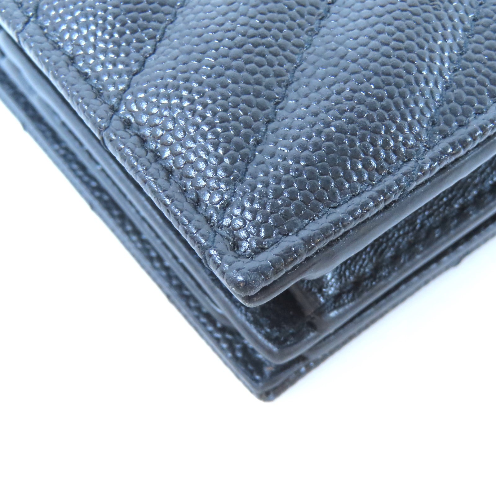 SAINT LAURENT 斜紋牛皮皮革Wallet金扣錢包黑色