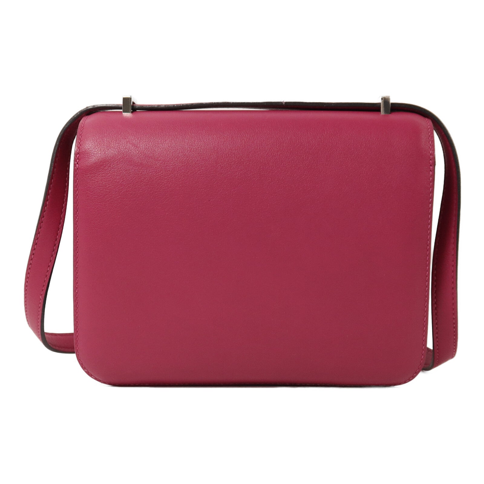 HERMES Swift皮革Constance Mini銀扣肩背袋Rose Pourpre