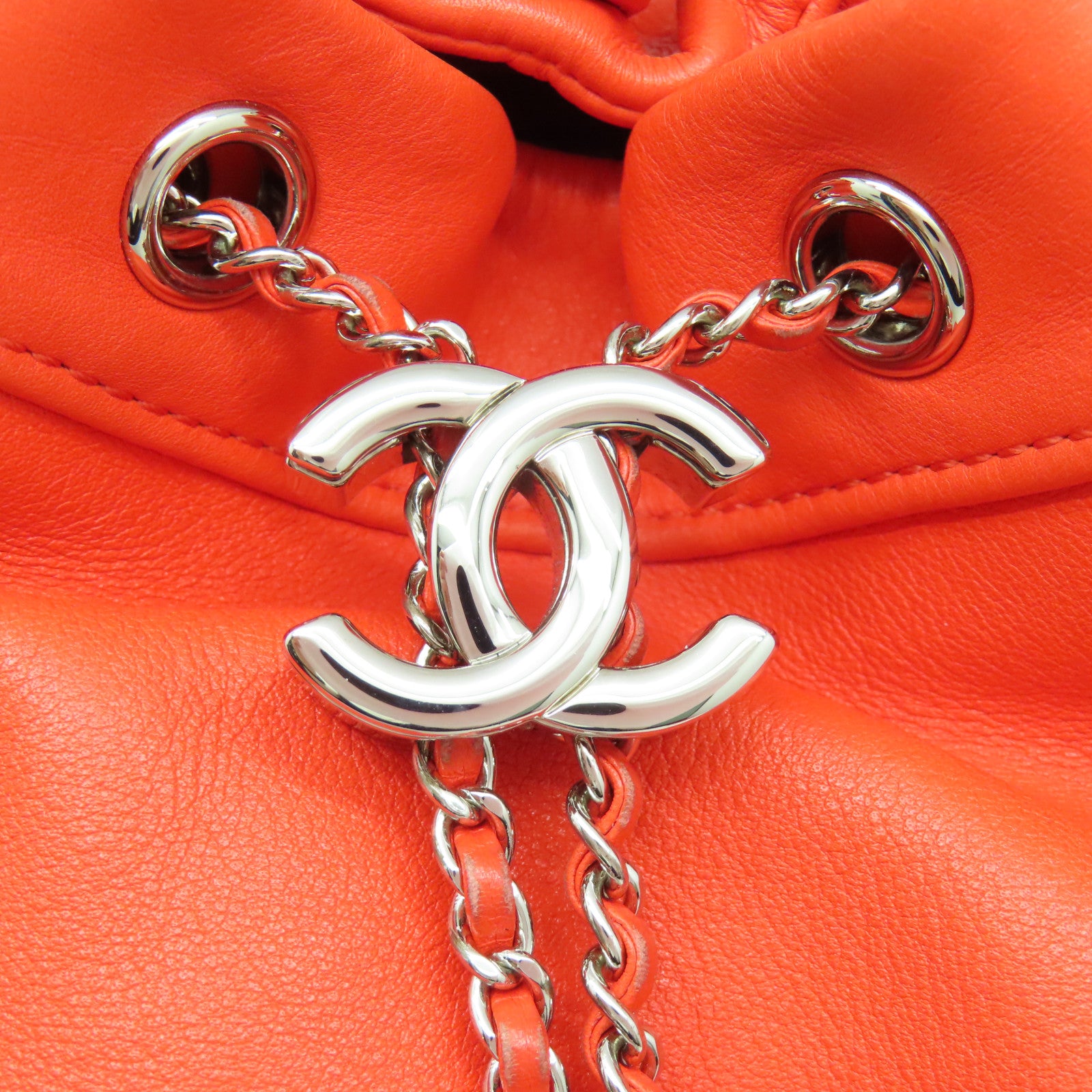 CHANEL **【清倉大減價】菱格牛皮皮革Backpack銀扣背包橙色