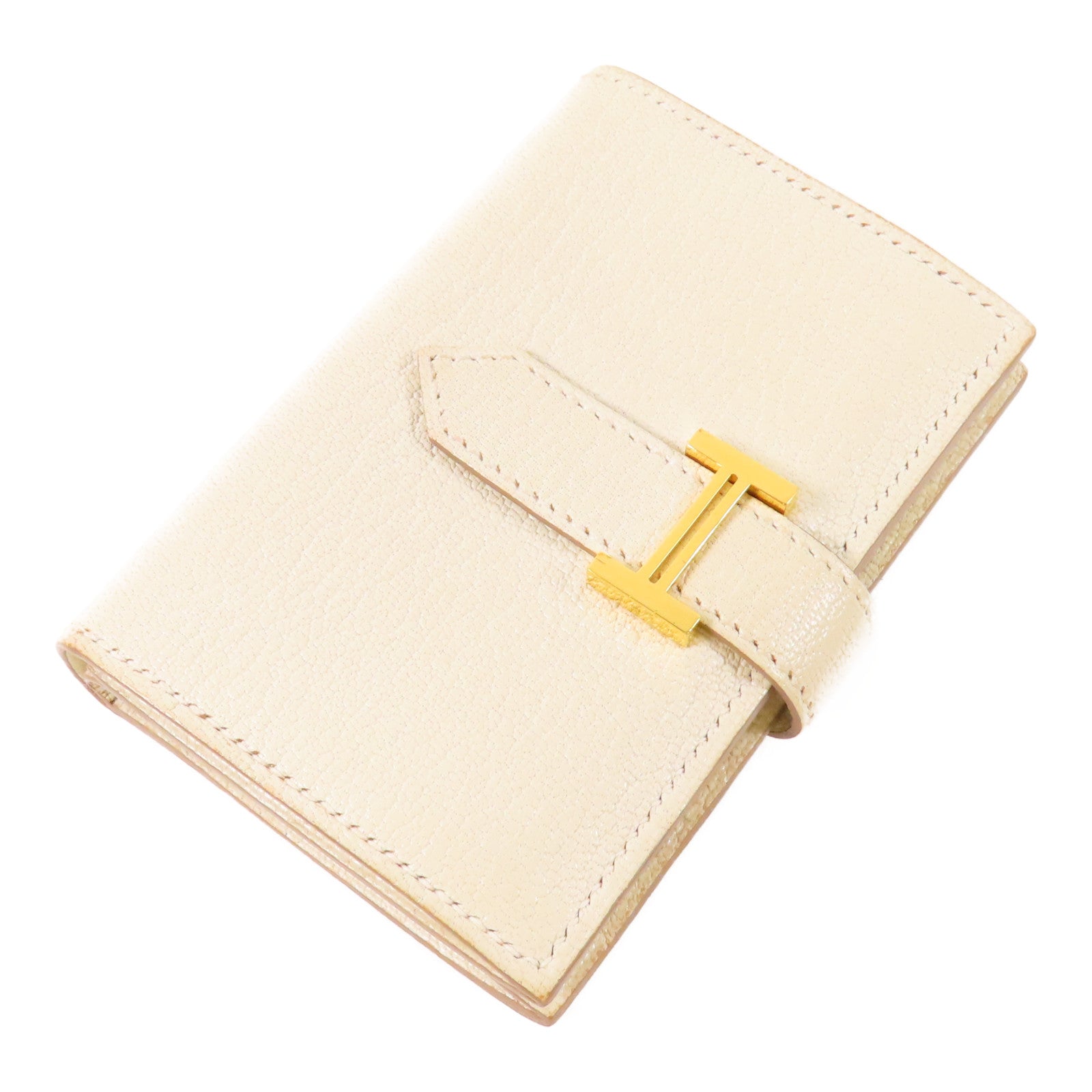 HERMES 【激減優惠】Chevre皮革Mini Bearn Wallet金扣錢包Mushroom