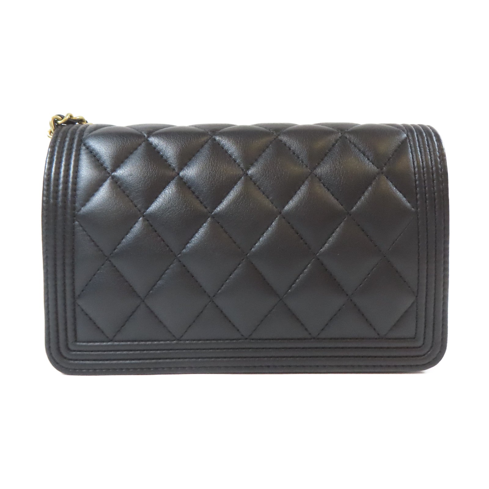 CHANEL 【激減優惠】菱格羊皮皮革Boy WOC Wallet On Chain金扣鏈帶肩背袋黑色