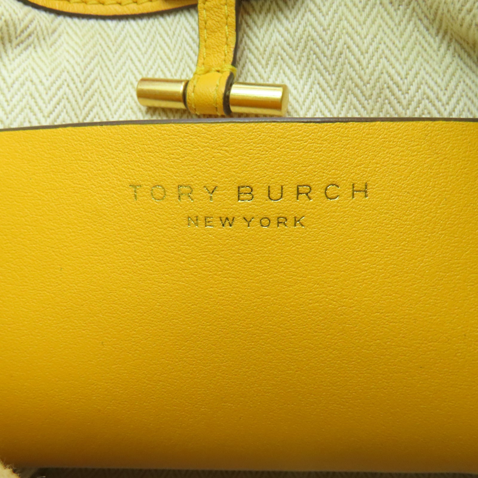 Tory Burch 【激減優惠】牛皮皮革Bucket Bag金扣手挽肩背兩用袋黃色