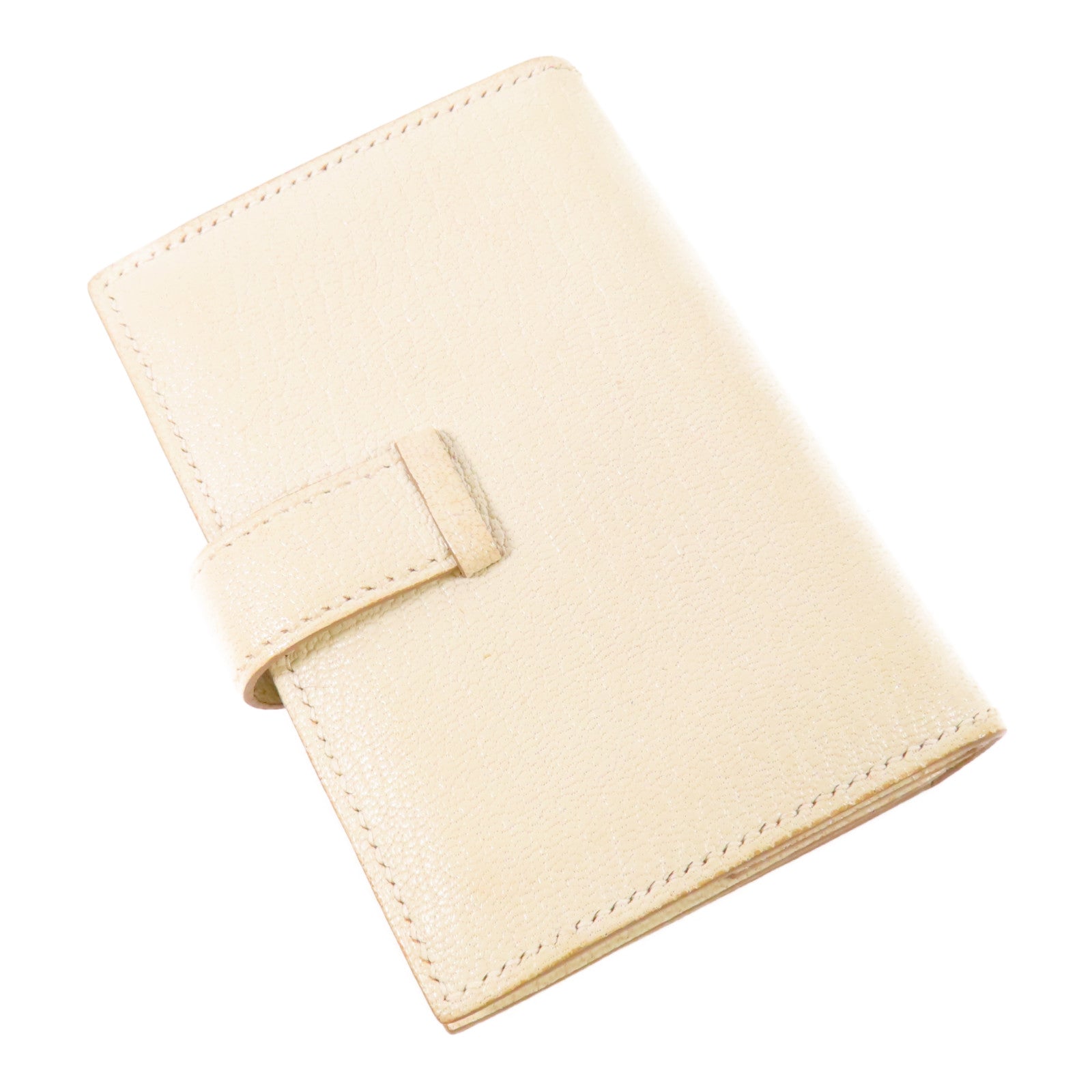 HERMES GHW Mini Bearn Wallet Bi-fold Chevre Leather Mushroom White
