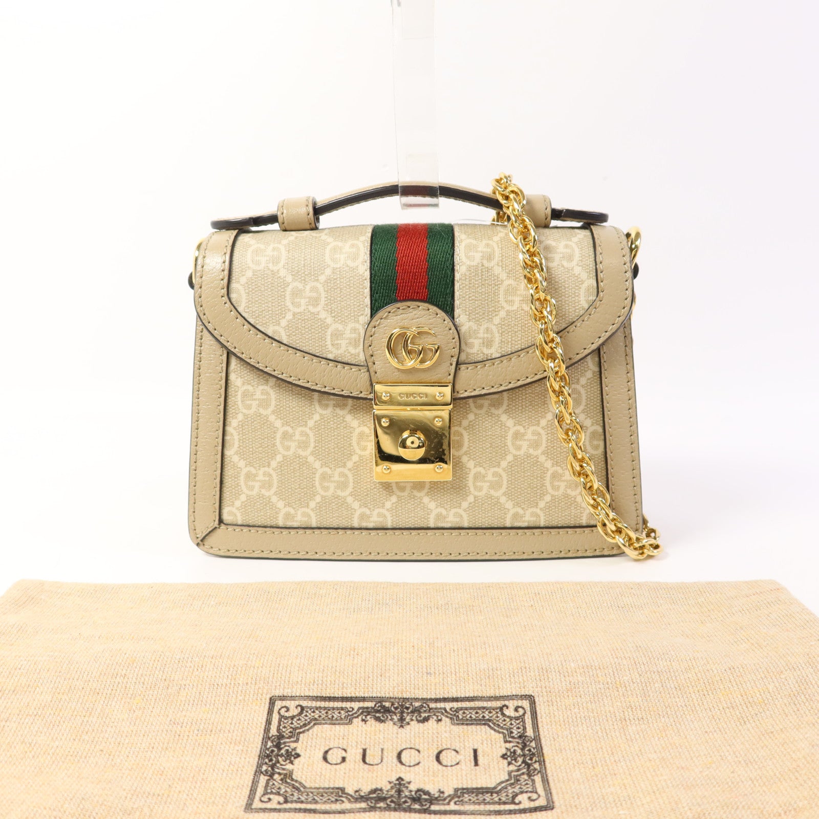 GUCCI 塗層帆布Ophidia GG Mini 2Way金扣手挽肩背兩用袋