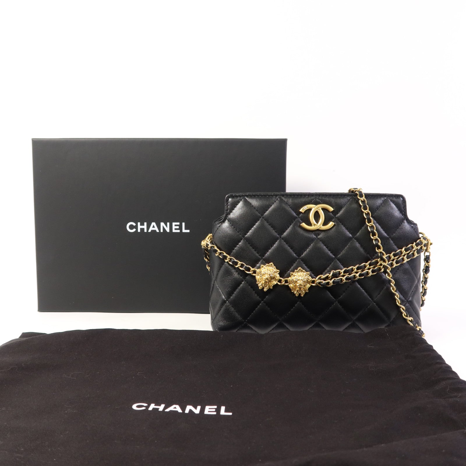 CHANEL 羊皮皮革Handbag金扣手挽袋