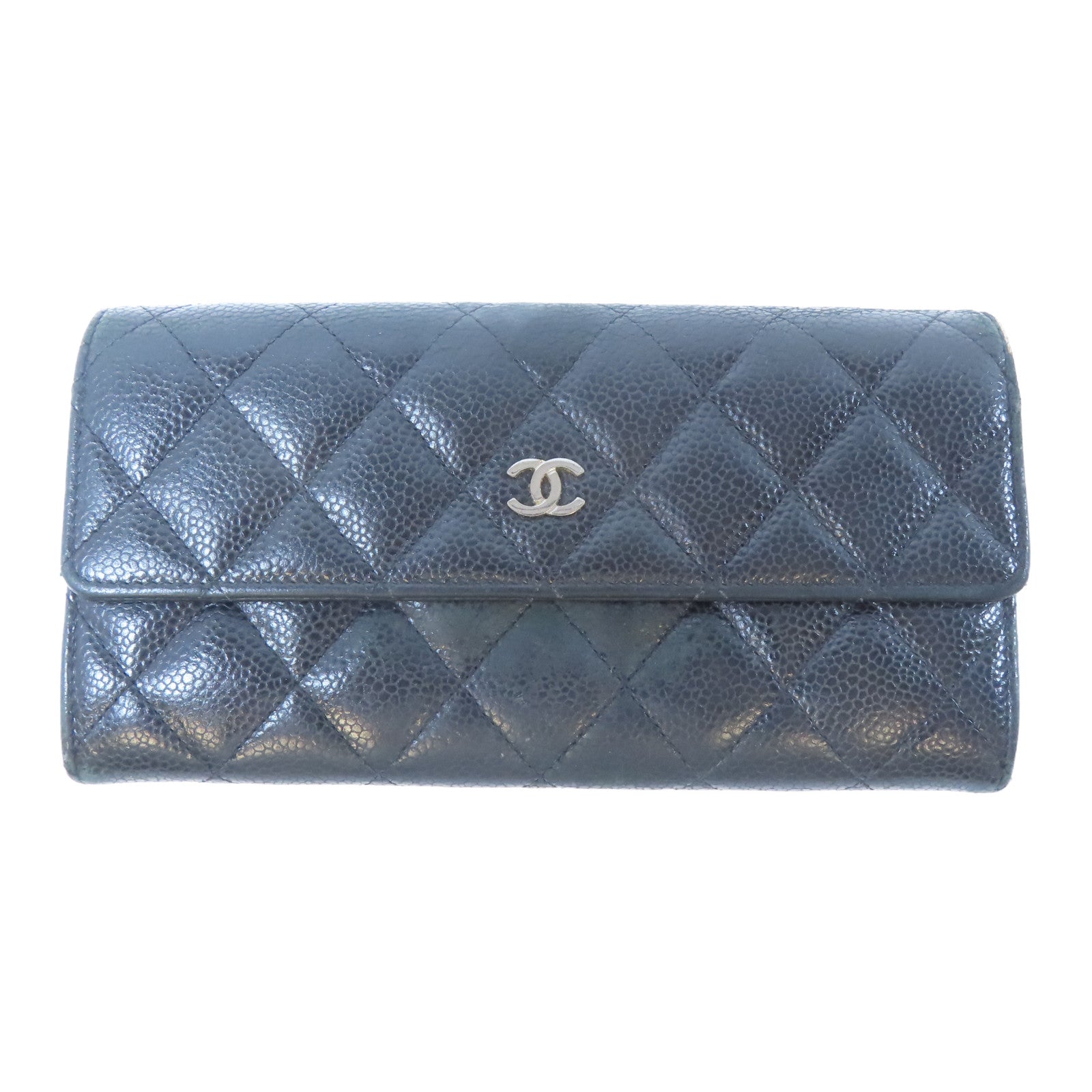 CHANEL 【激減優惠】菱格Caviar皮革Long Wallet銀扣長錢包黑色