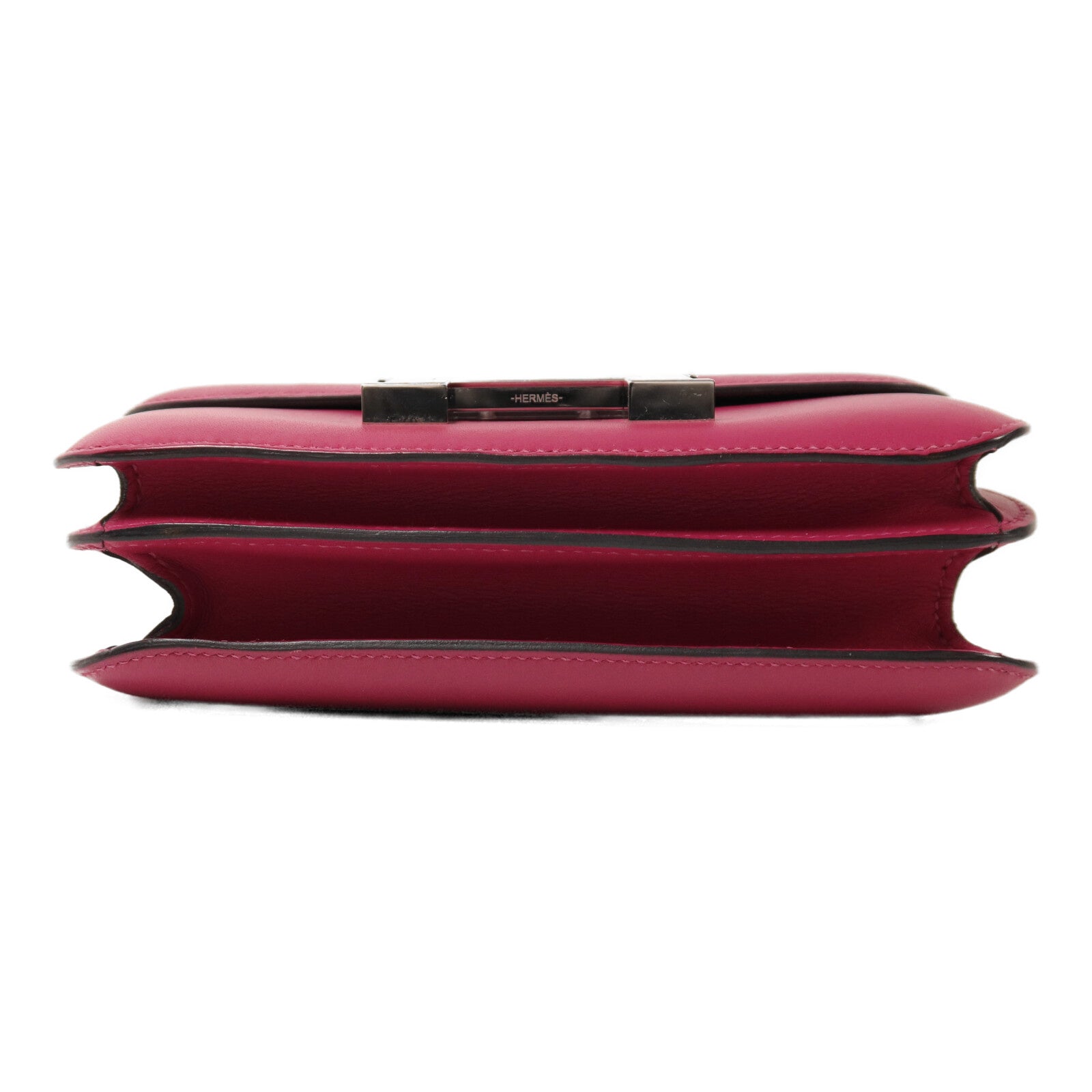 HERMES Swift皮革Constance Mini銀扣肩背袋Rose Pourpre