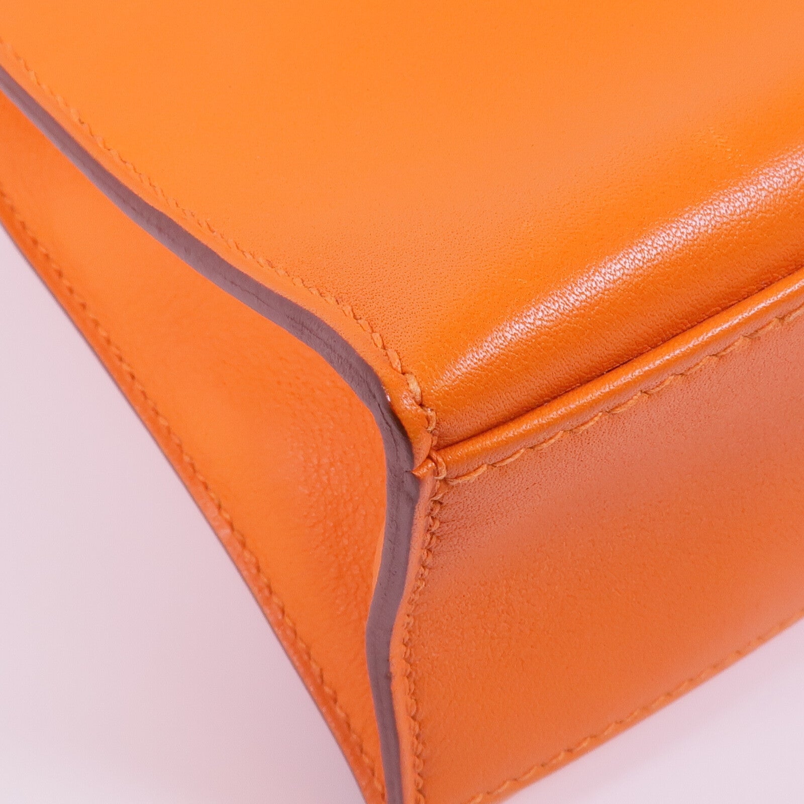 HERMES 【激減優惠】Swift皮革Kelly Pochette銀扣手挽袋Orange