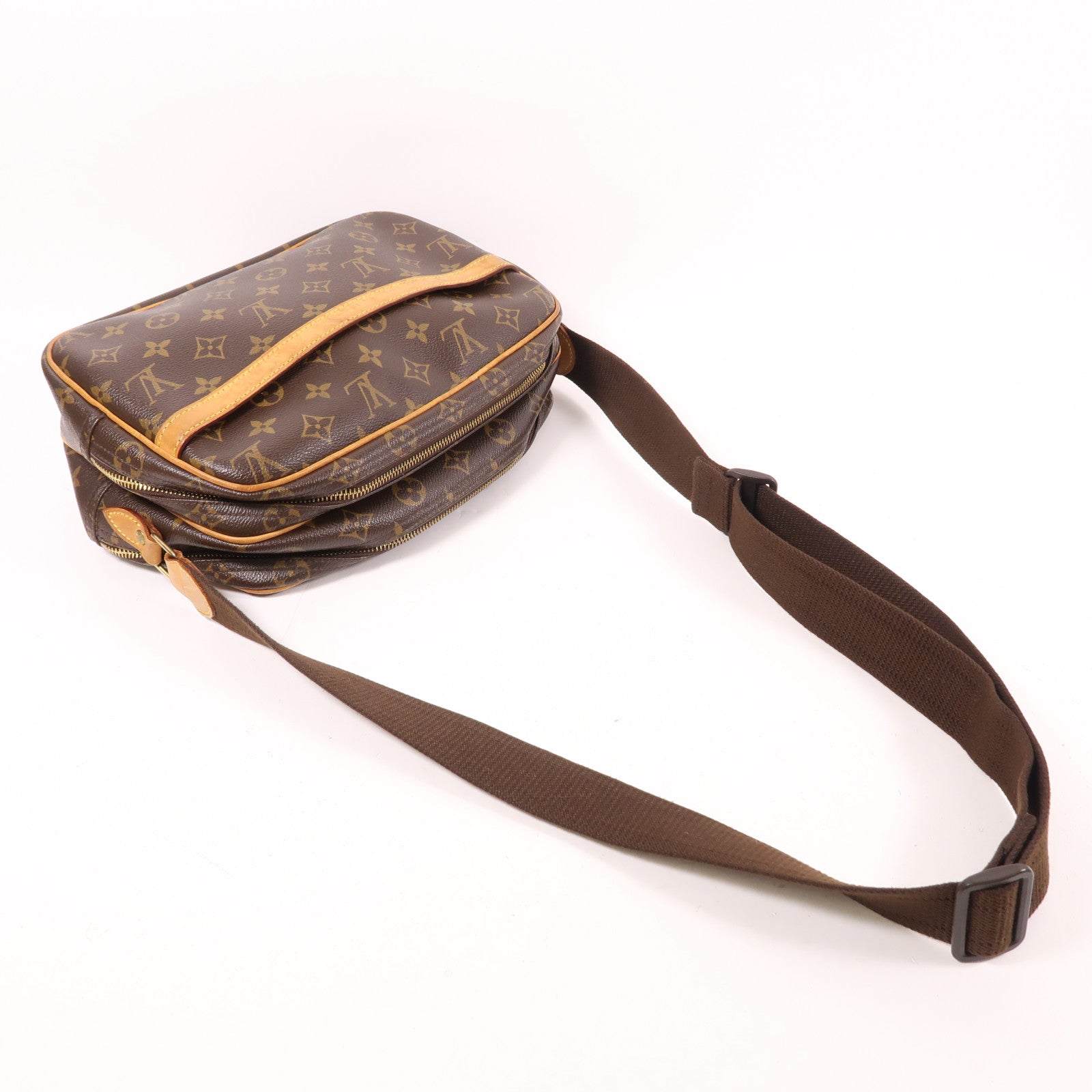 LOUIS VUITTON Monogram Reporter PM金扣肩背袋棕色