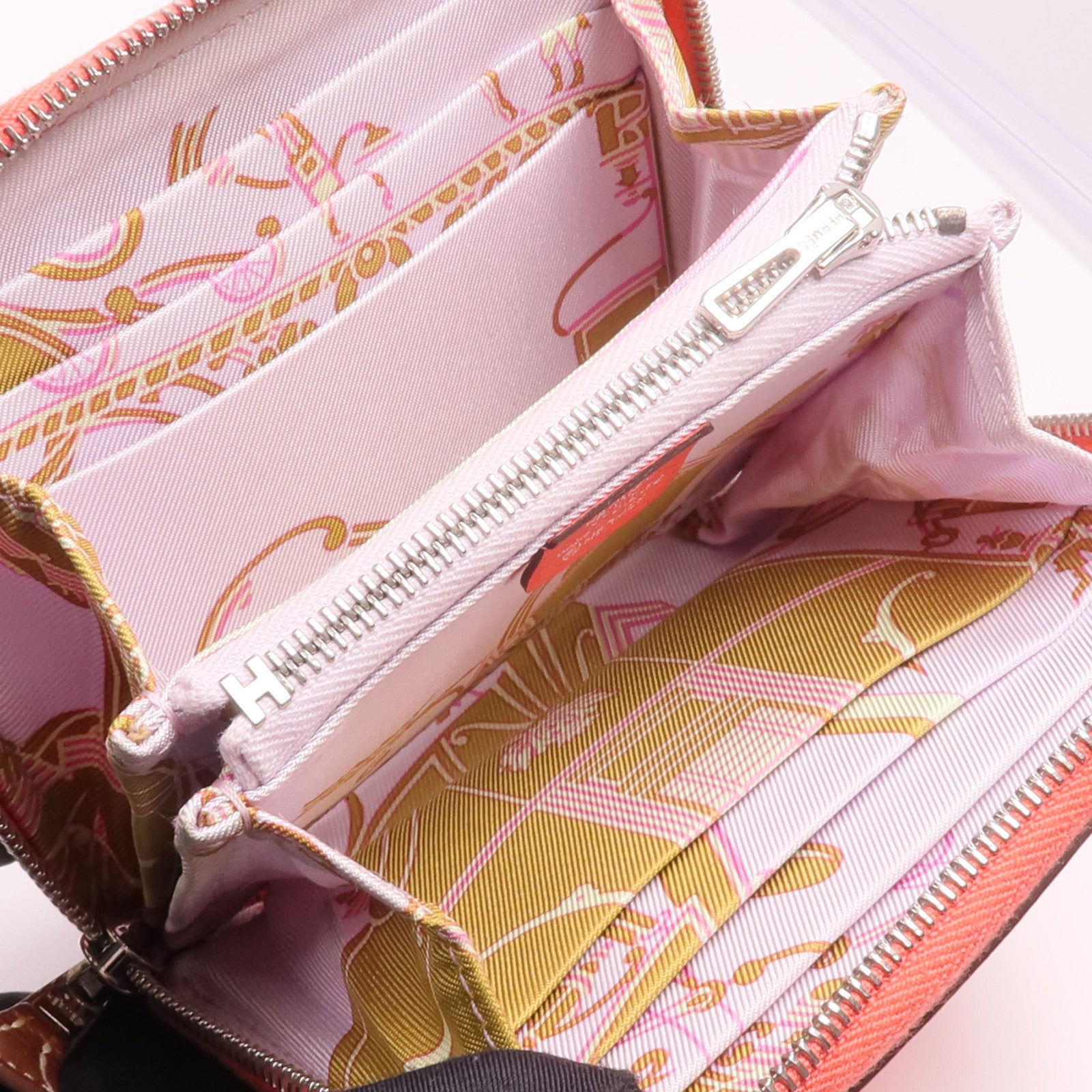 HERMES Epsom皮革/絲質Silk'In Compact Wallet錢包Rose Texas/Mauve Pale/Cardamome