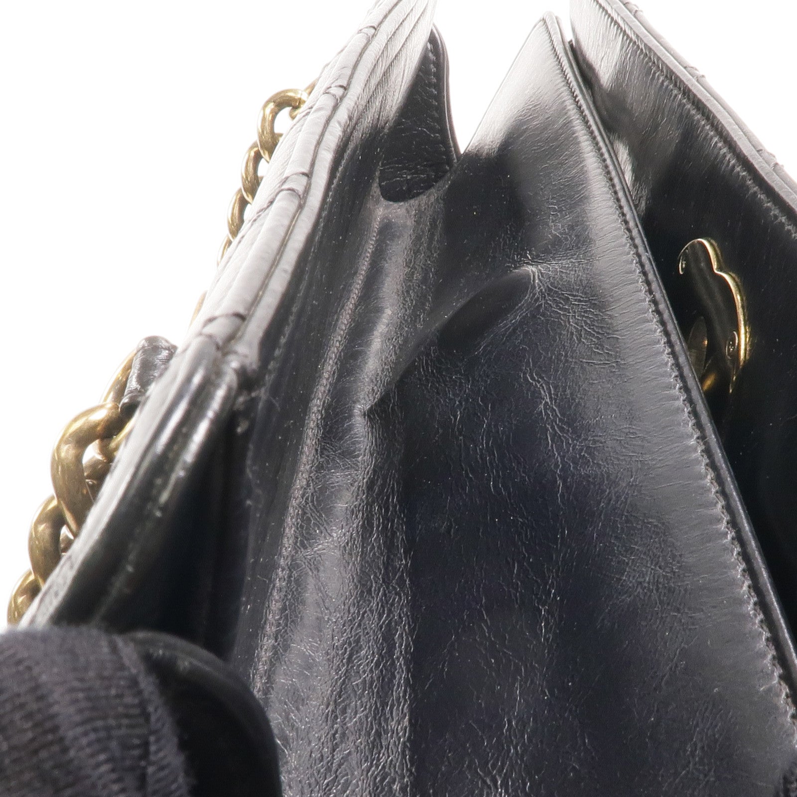 CHANEL 牛皮皮革Chain Shoulder金扣鏈帶肩背袋