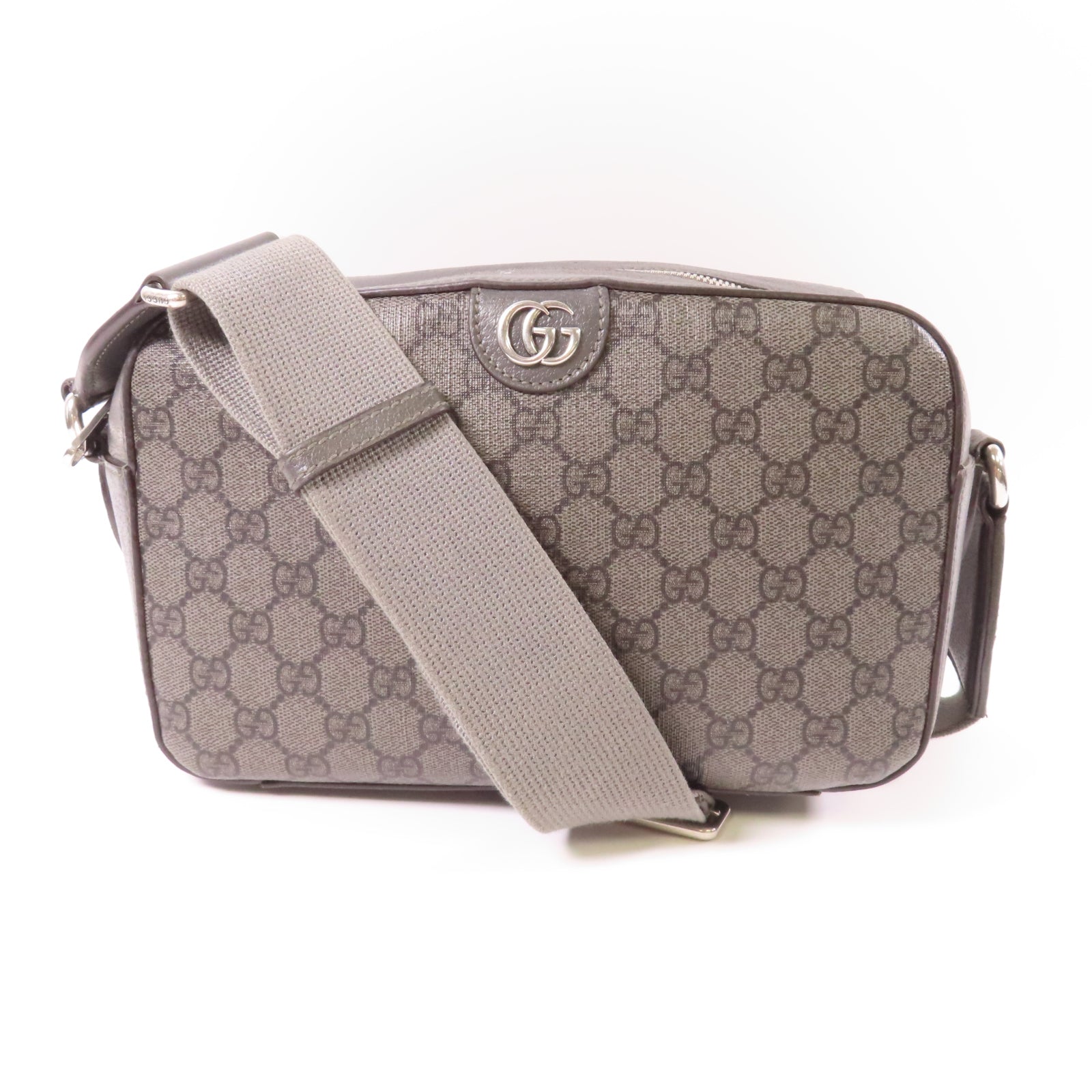 GUCCI 塗層帆布Shoulder Bag銀扣肩背袋灰色