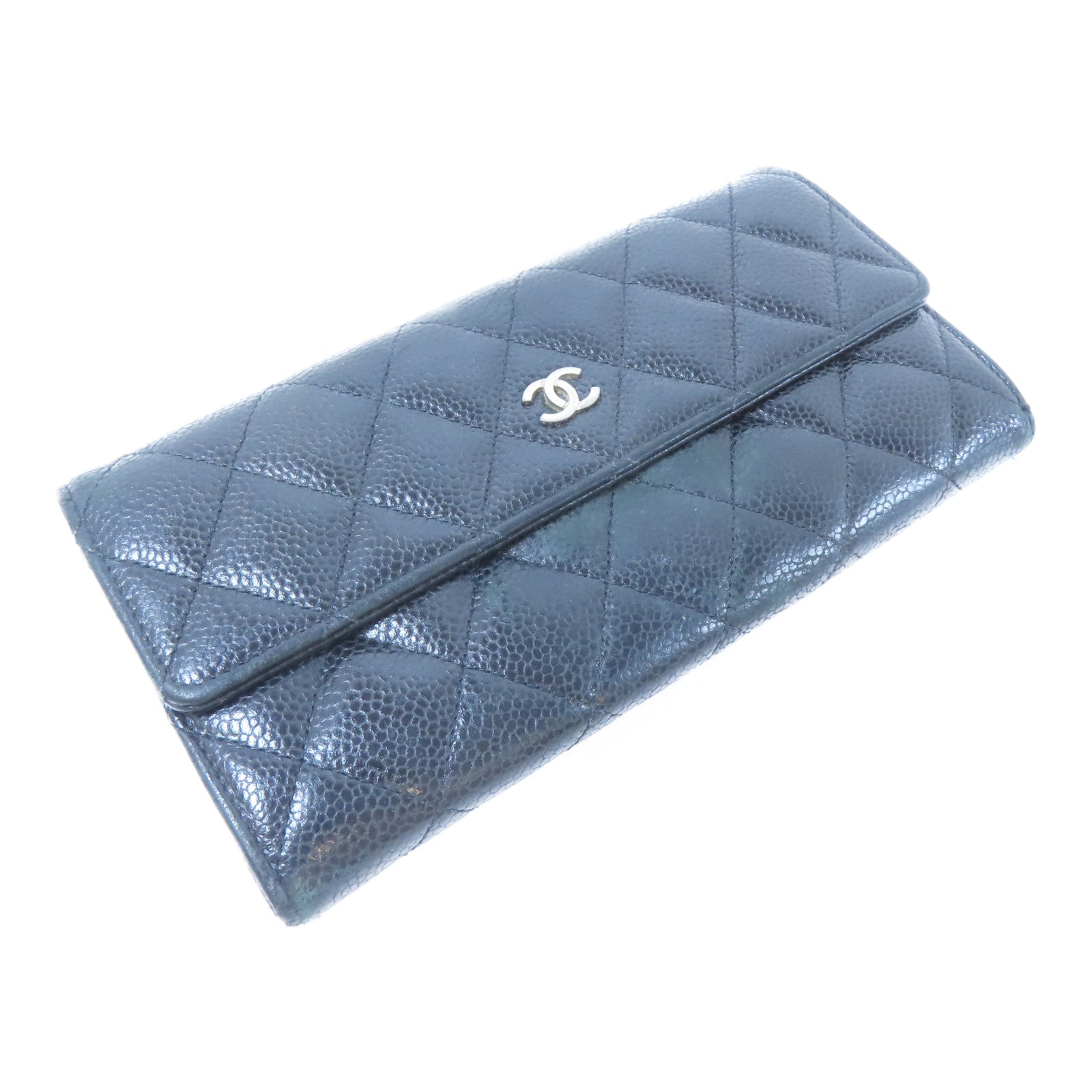 CHANEL 【激減優惠】菱格Caviar皮革Long Wallet銀扣長錢包黑色