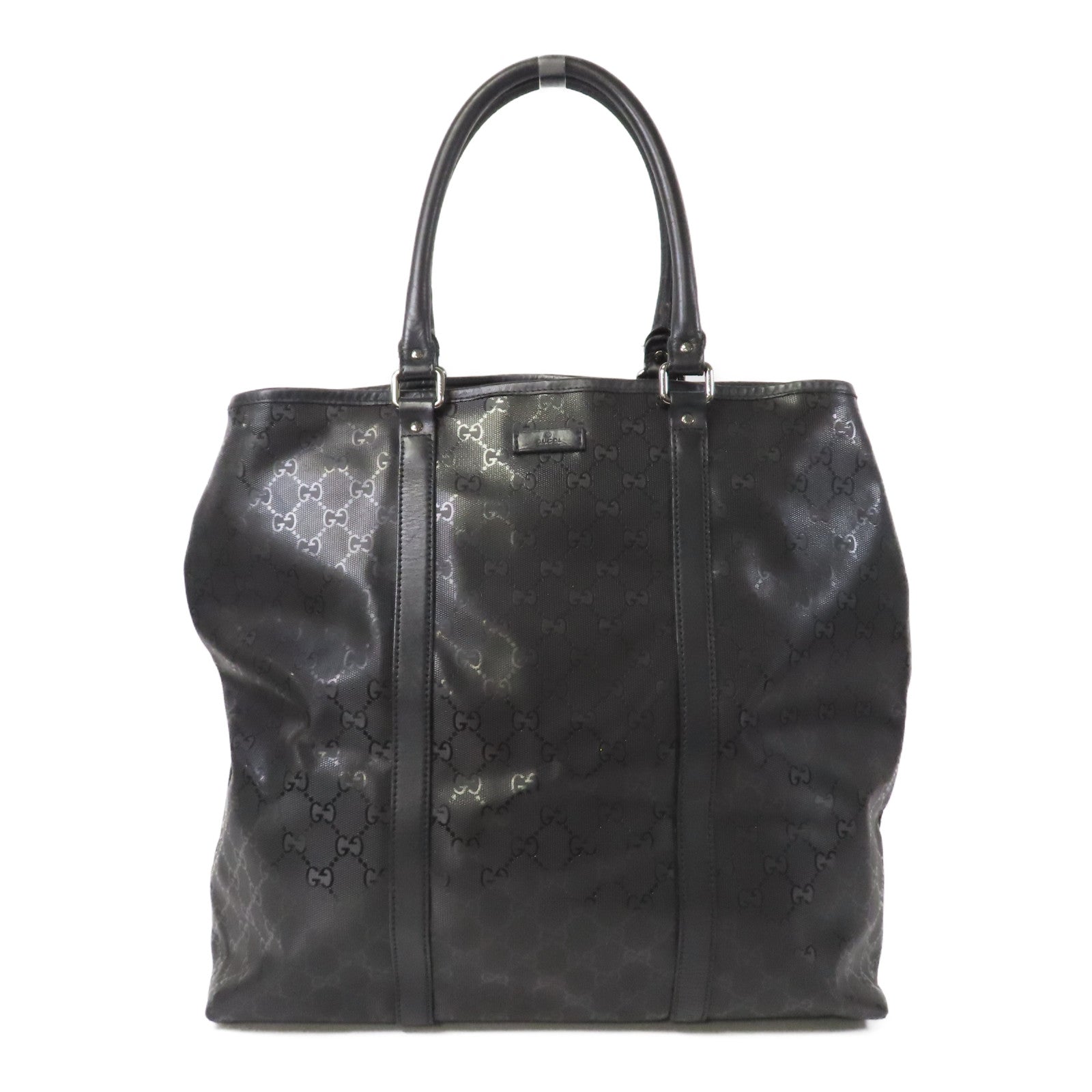 GUCCI 塗層帆布Tote Bag銀扣手挽袋黑色