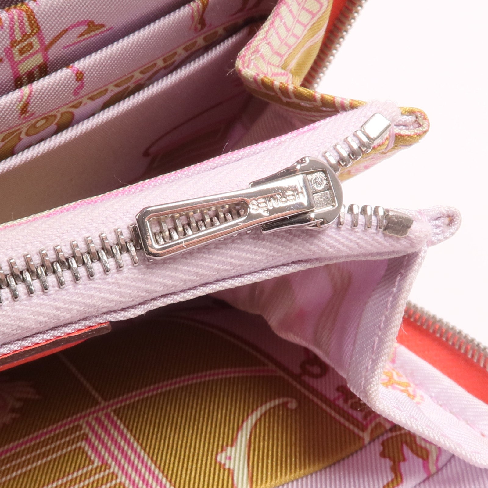 HERMES Epsom皮革/絲質Silk'In Compact Wallet錢包Rose Texas/Mauve Pale/Cardamome