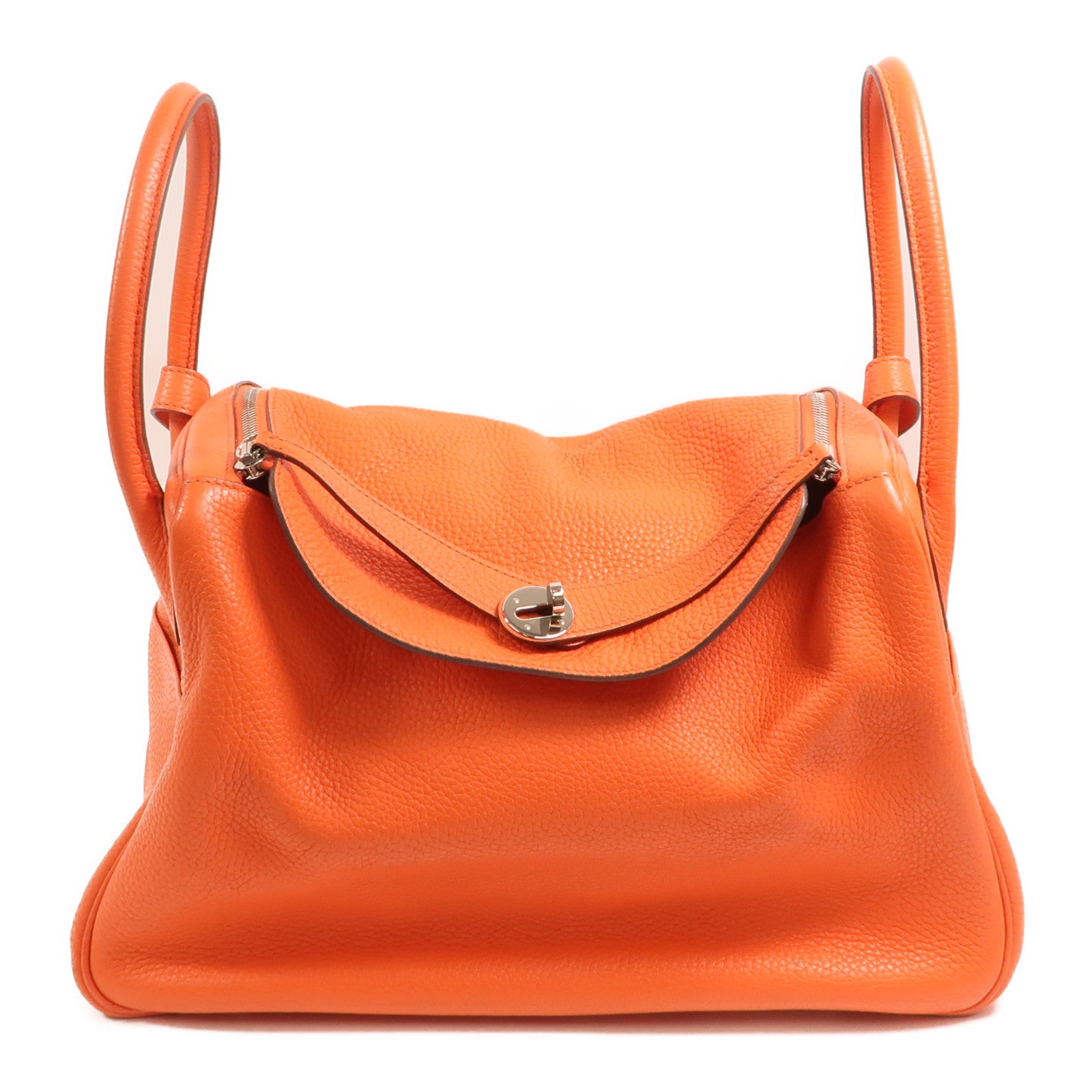 HERMES Clemence皮革Lindy 34銀扣手挽肩背兩用袋Orange Poppy