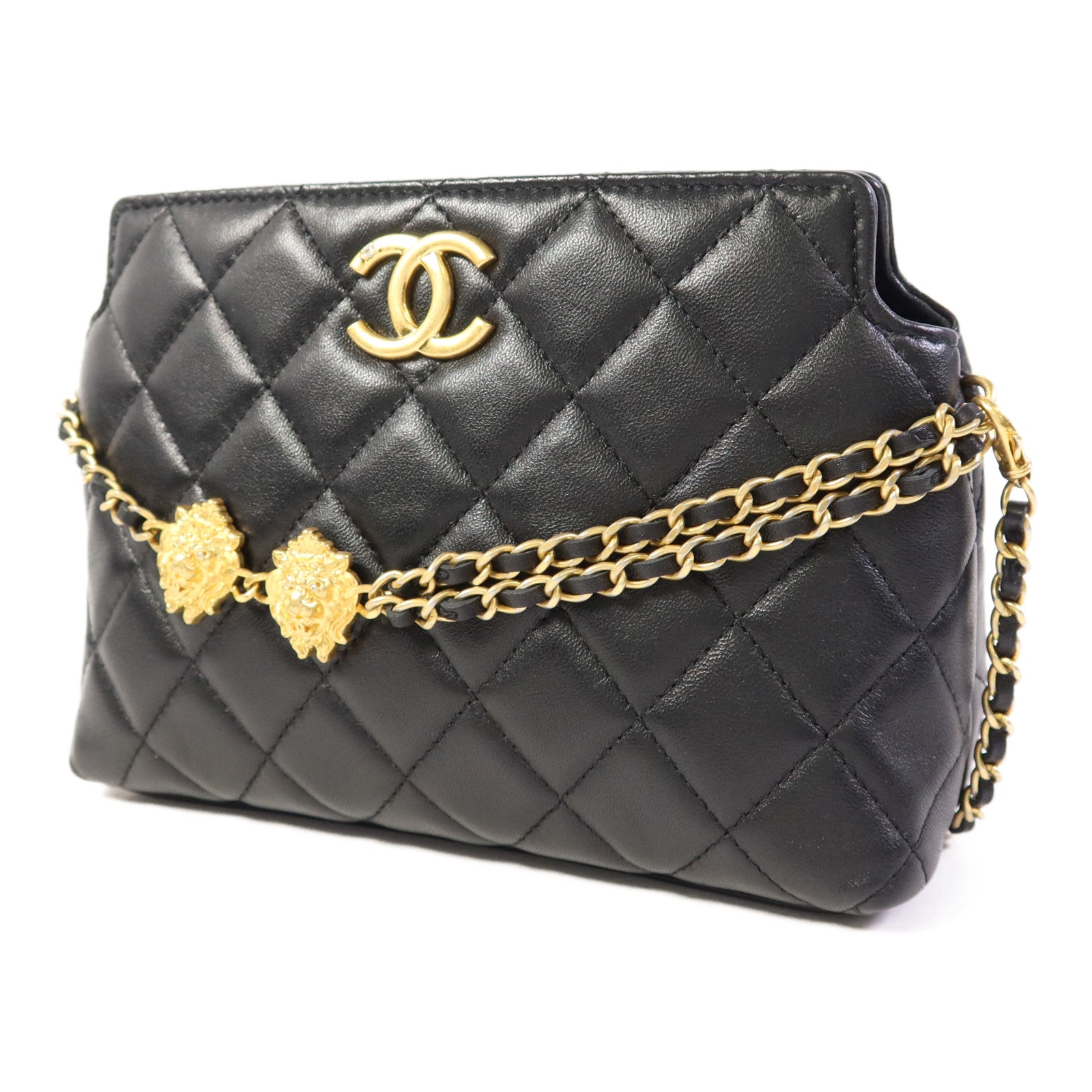 CHANEL 羊皮皮革Handbag金扣手挽袋