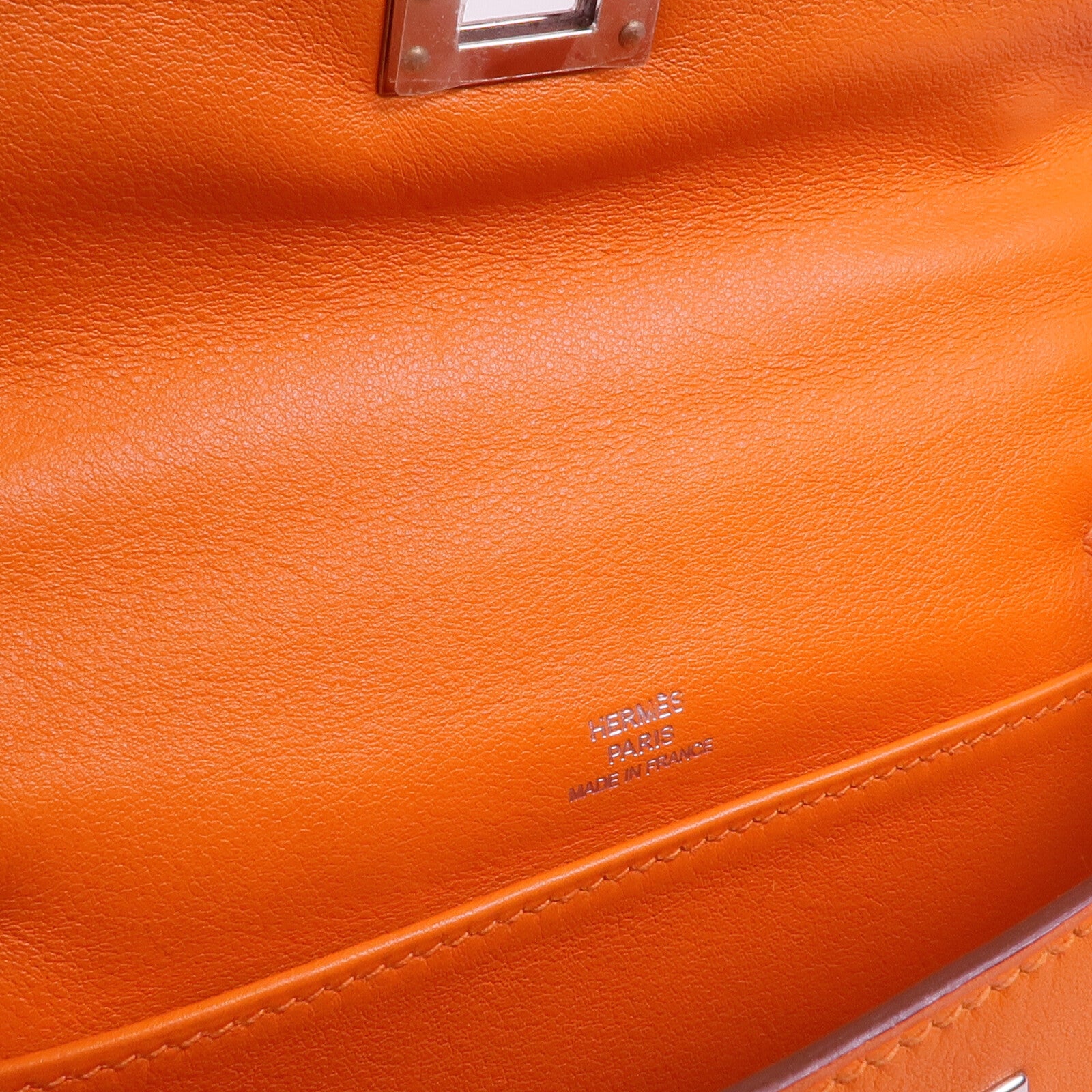 HERMES 【激減優惠】Swift皮革Kelly Pochette銀扣手挽袋Orange