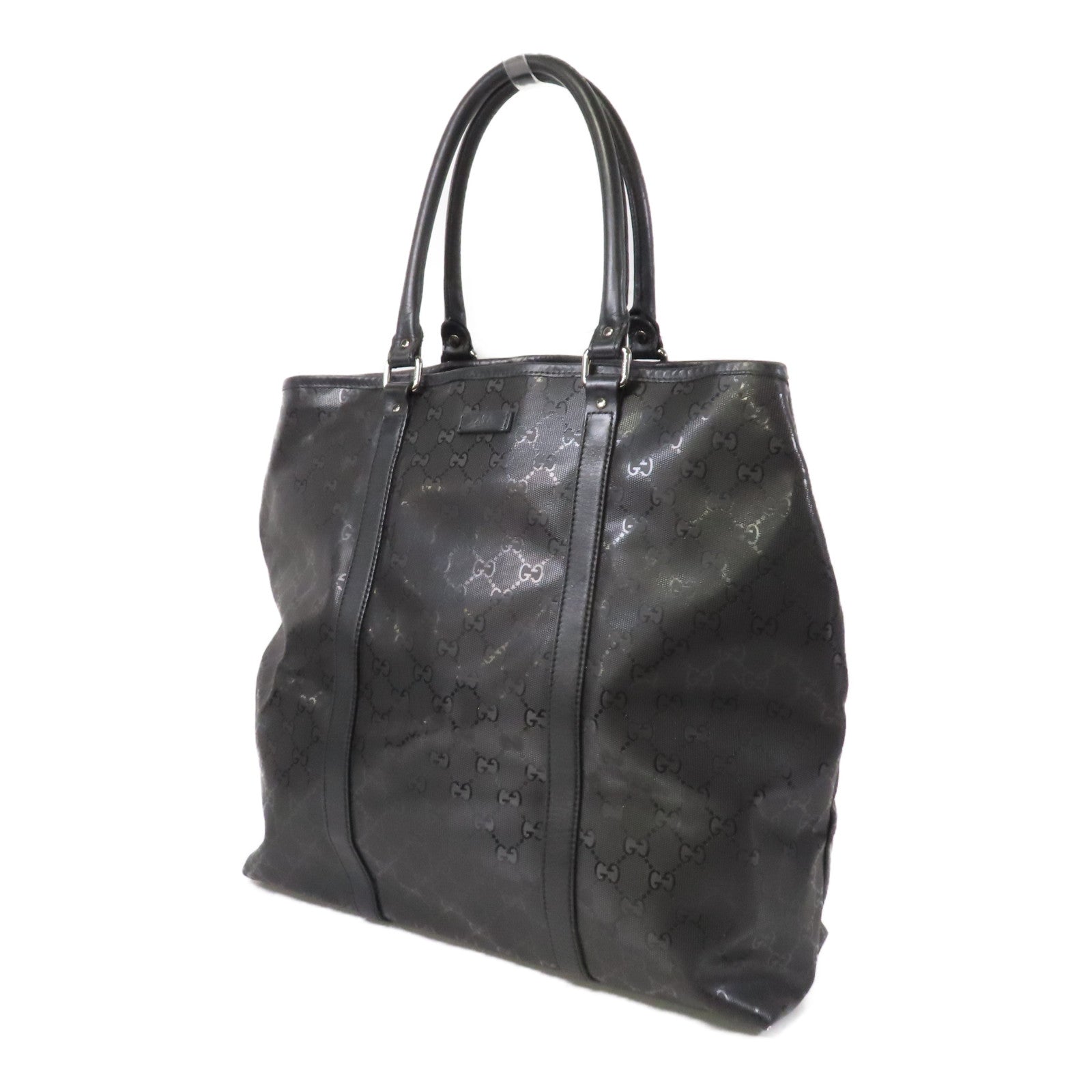 GUCCI 塗層帆布Tote Bag銀扣手挽袋黑色