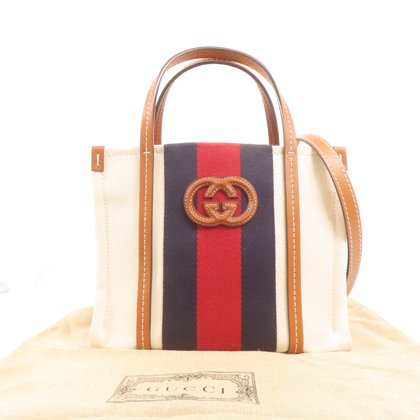 GUCCI 帆布Interlocking G Mini Tote手挽肩背兩用袋