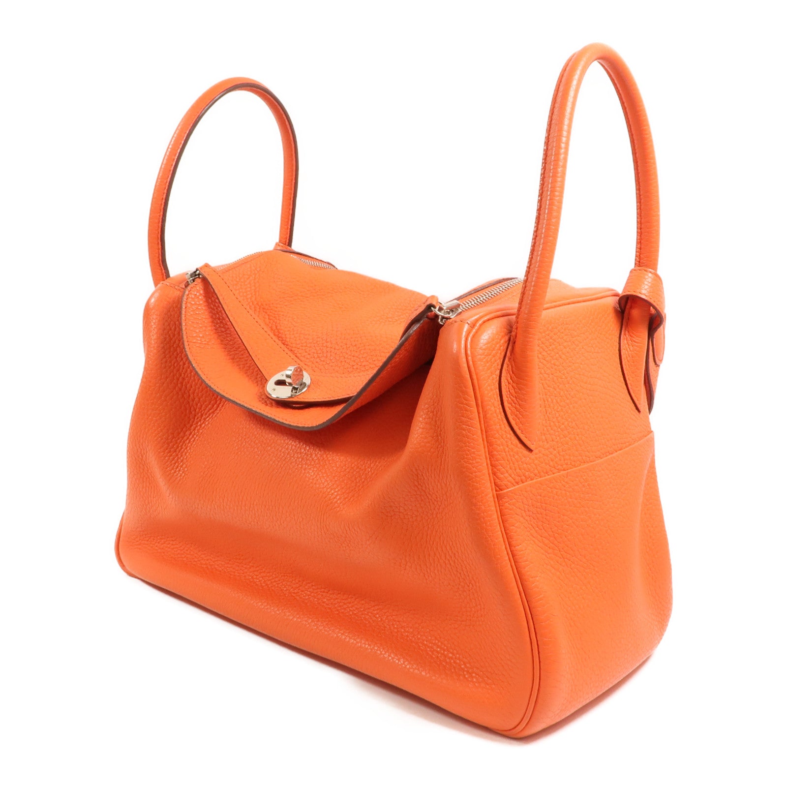 HERMES Clemence皮革Lindy 34銀扣手挽肩背兩用袋Orange Poppy