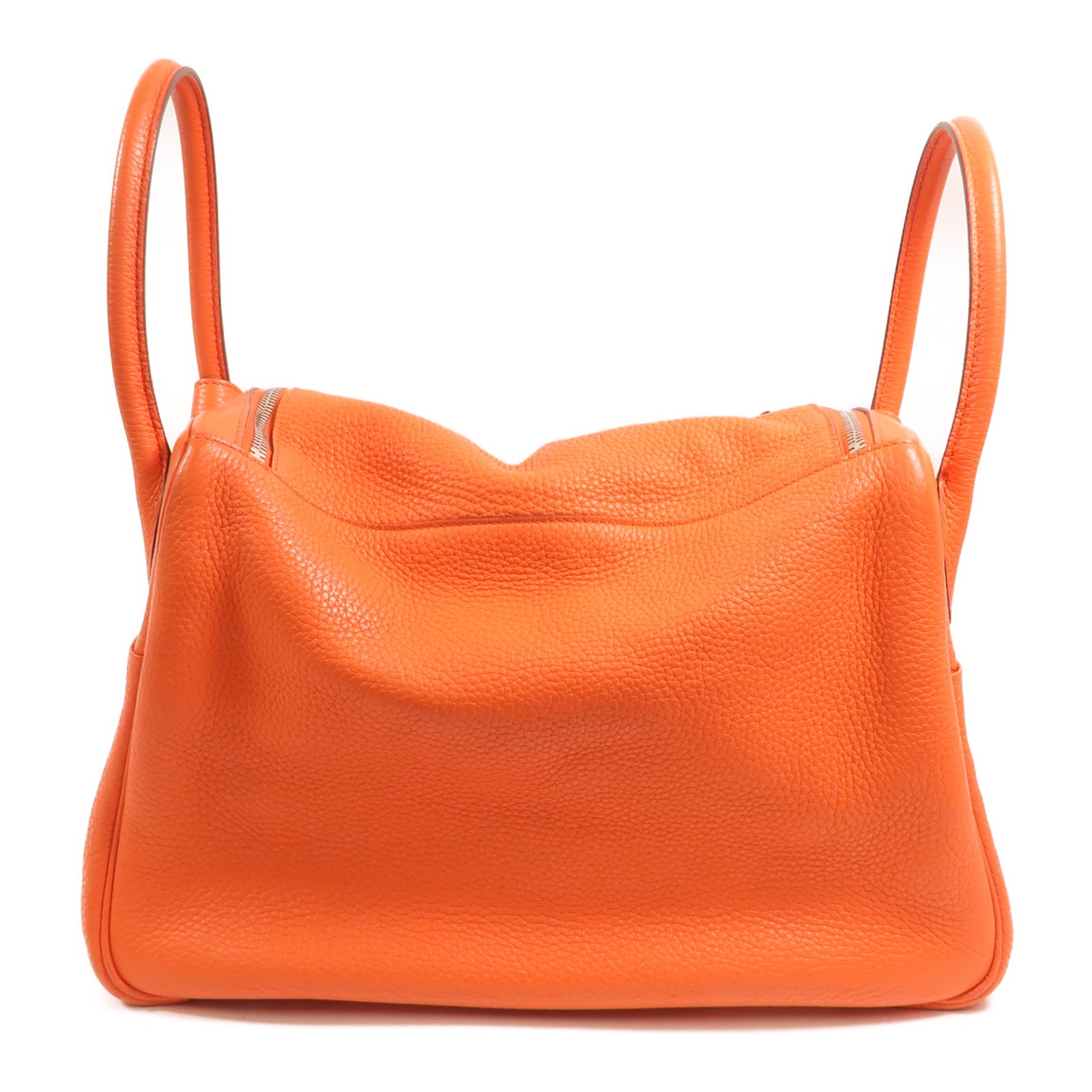 HERMES Clemence皮革Lindy 34銀扣手挽肩背兩用袋Orange Poppy