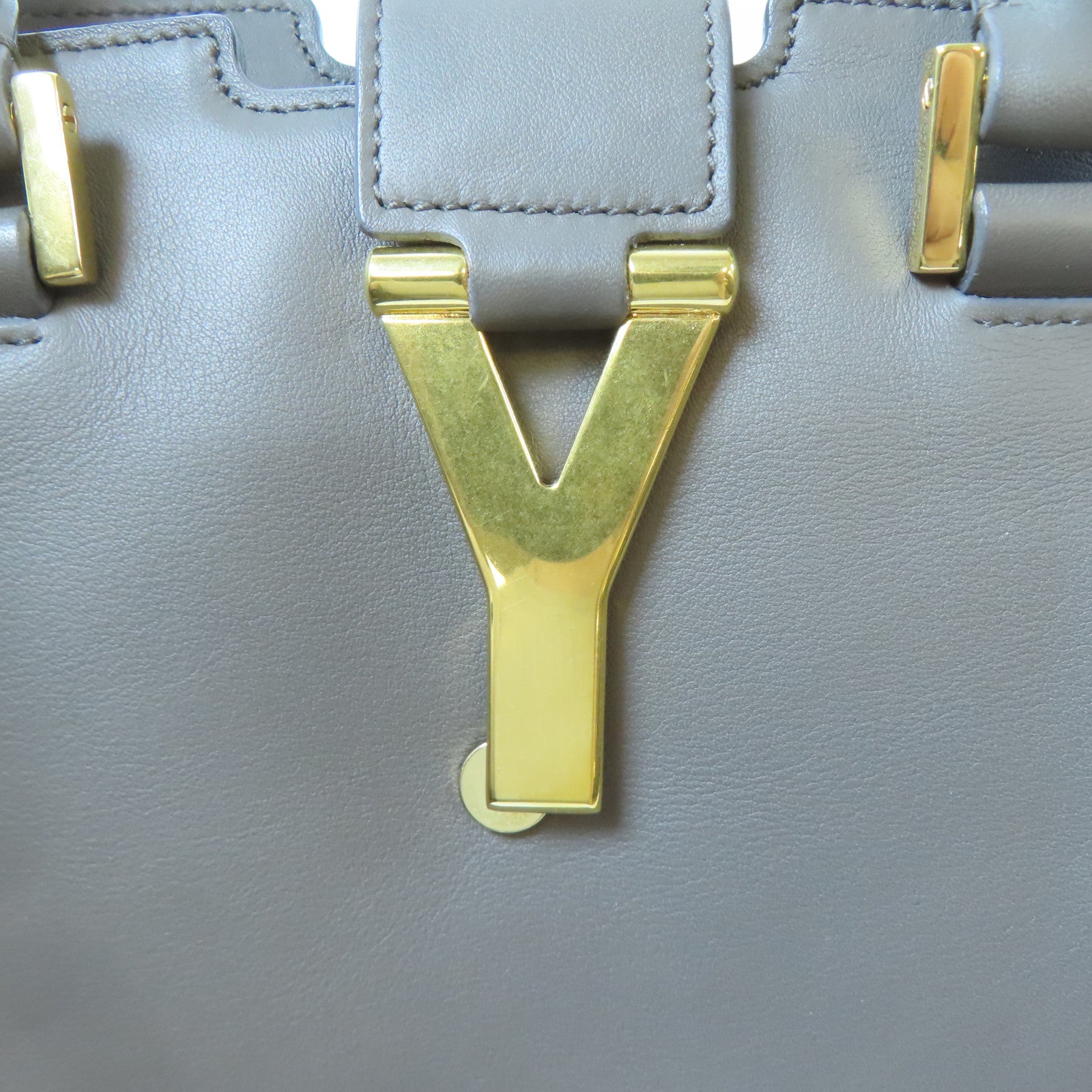 SAINT LAURENT 牛皮皮革Cabas Y 2 Way Shoulder Bag金扣手挽肩背兩用袋灰色
