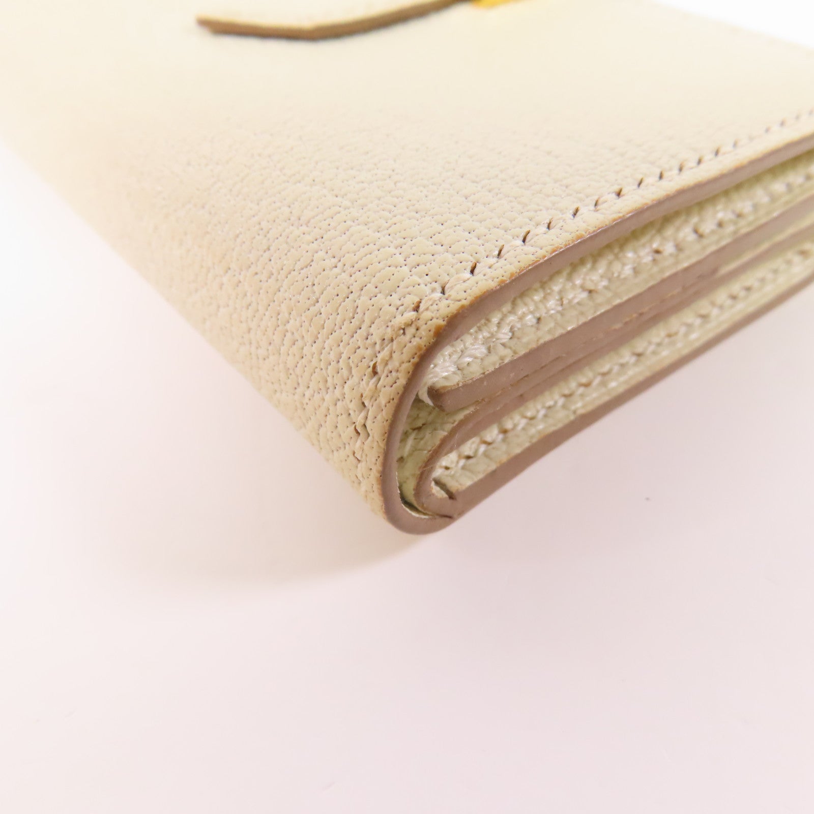 HERMES GHW Mini Bearn Wallet Bi-fold Chevre Leather Mushroom White