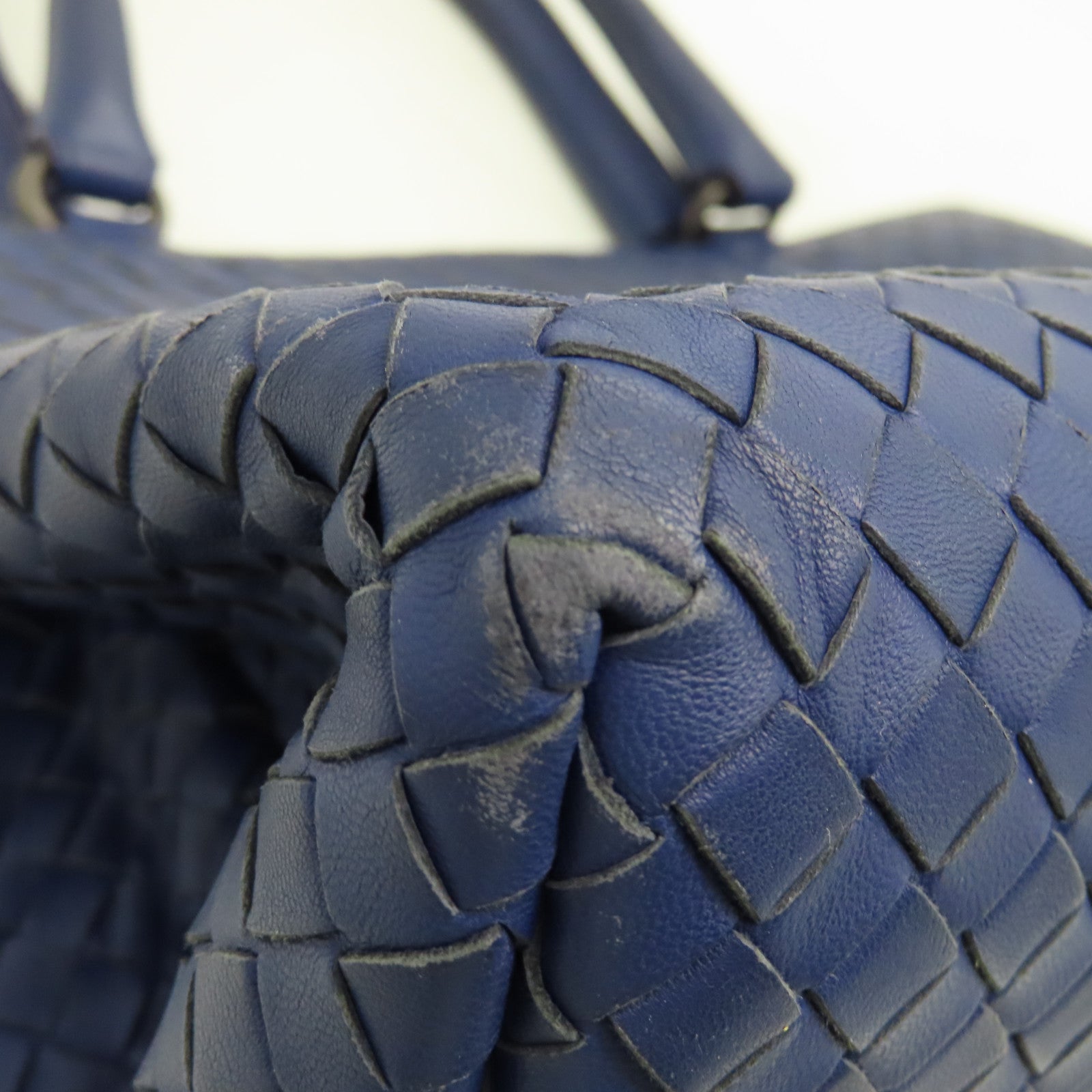 BOTTEGA VENETA Diamond Sheepskin Leather Hand Bag Blue