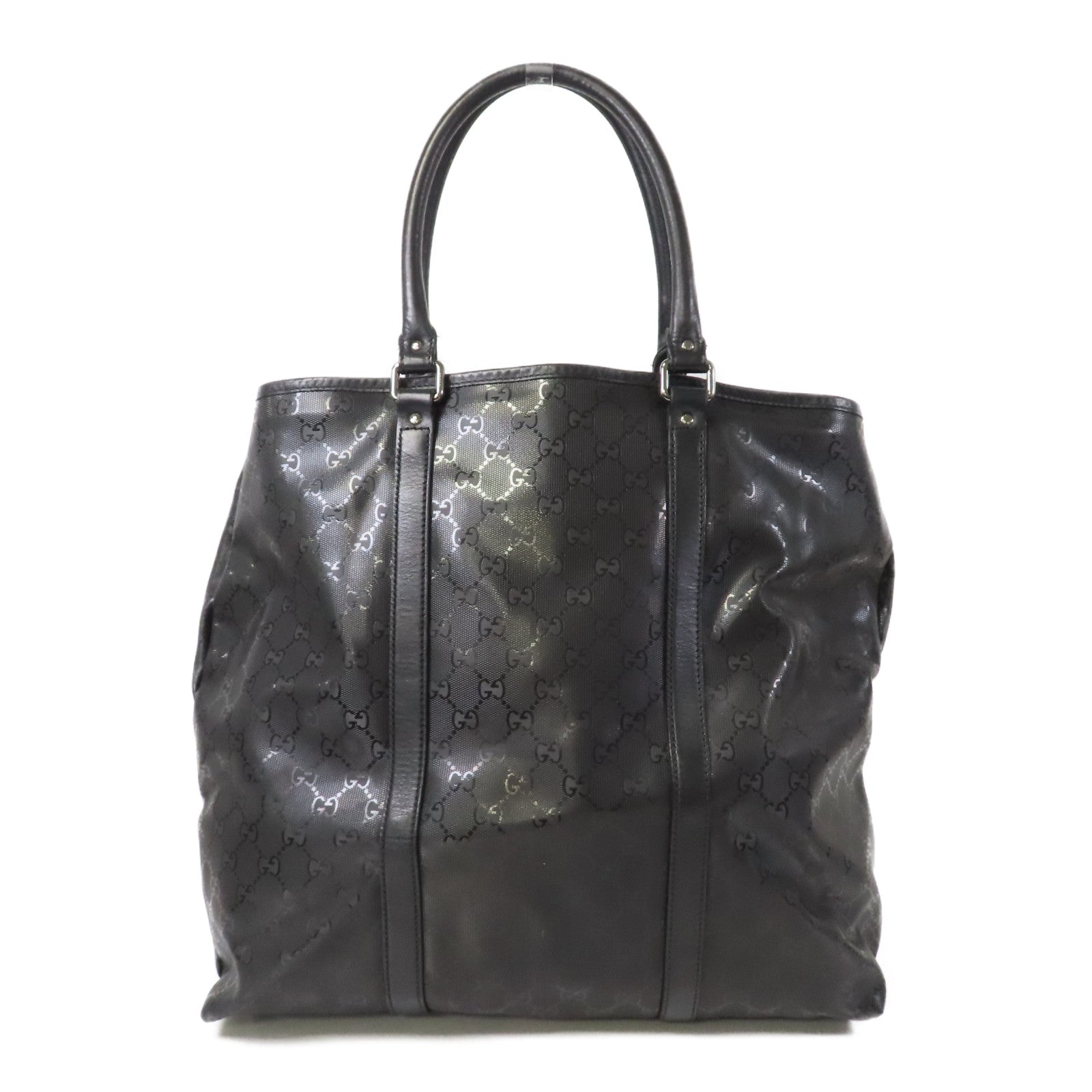 GUCCI 塗層帆布Tote Bag銀扣手挽袋黑色