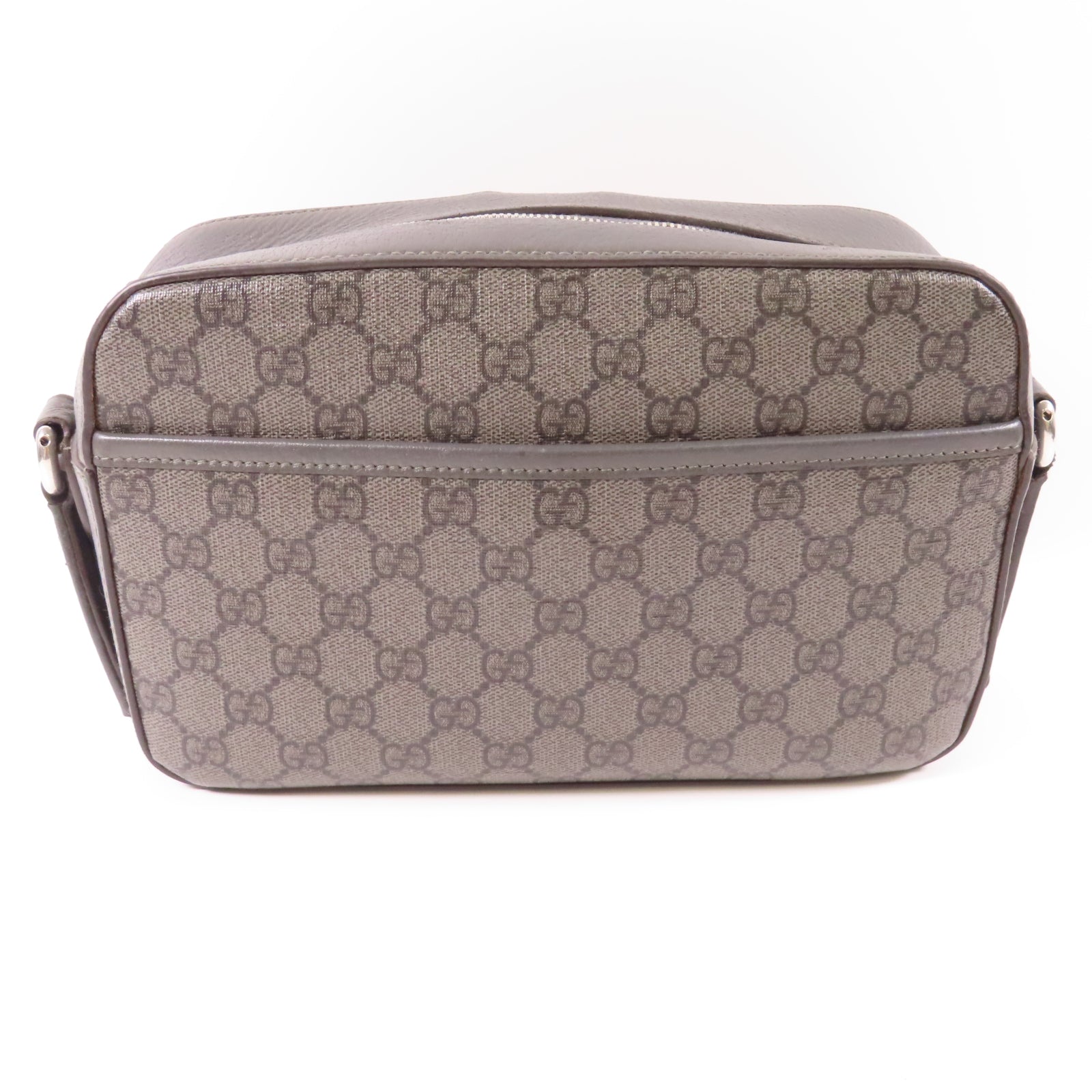 GUCCI 塗層帆布Shoulder Bag銀扣肩背袋灰色