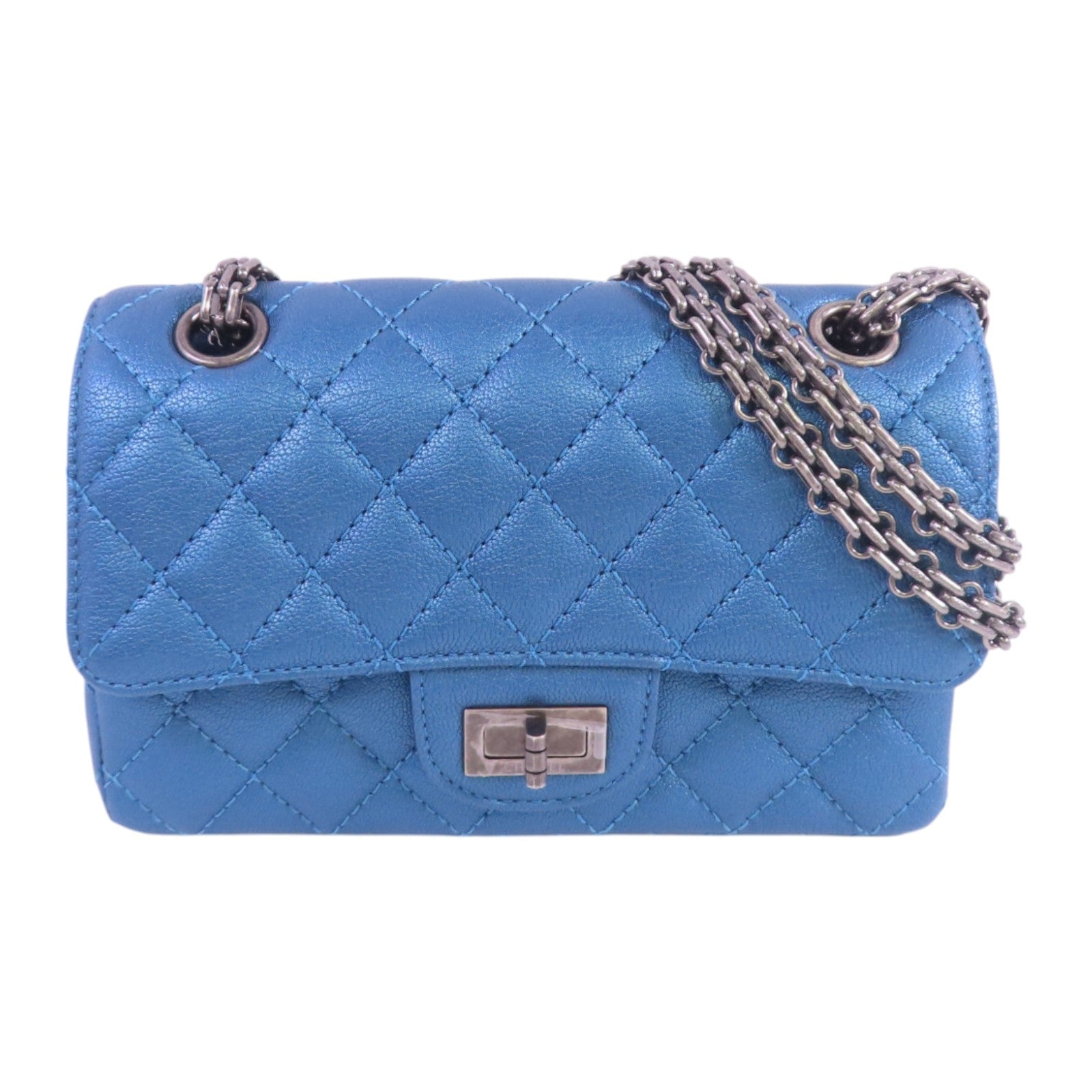 CHANEL 牛皮皮革Mini 2.55 Chain Shoulder銀扣鏈帶肩背袋
