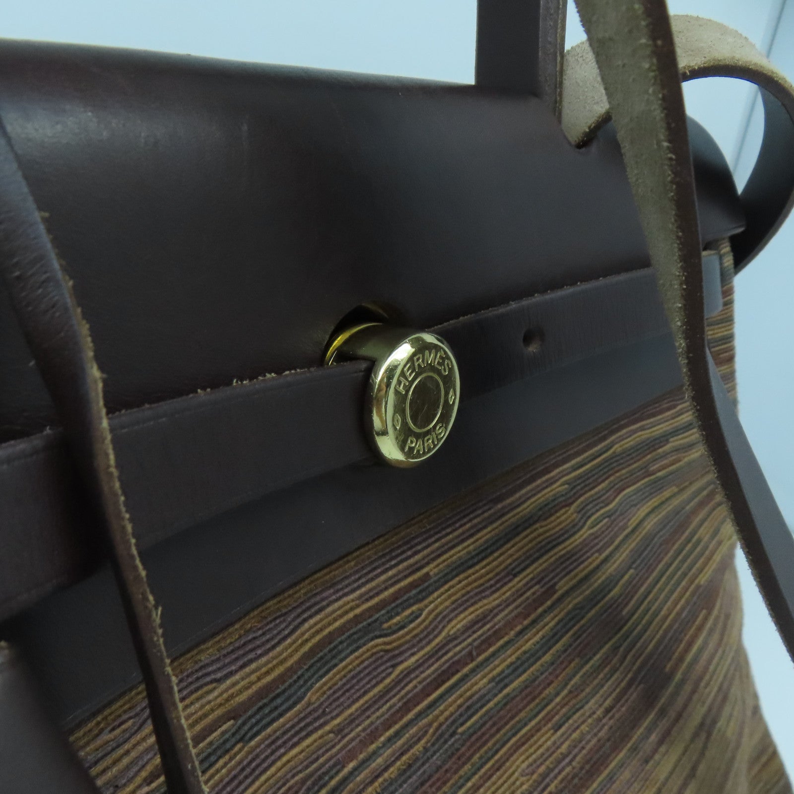 HERMES 【清倉大減價】Vibrato皮革Herbag PM金扣手挽肩背兩用袋啡色