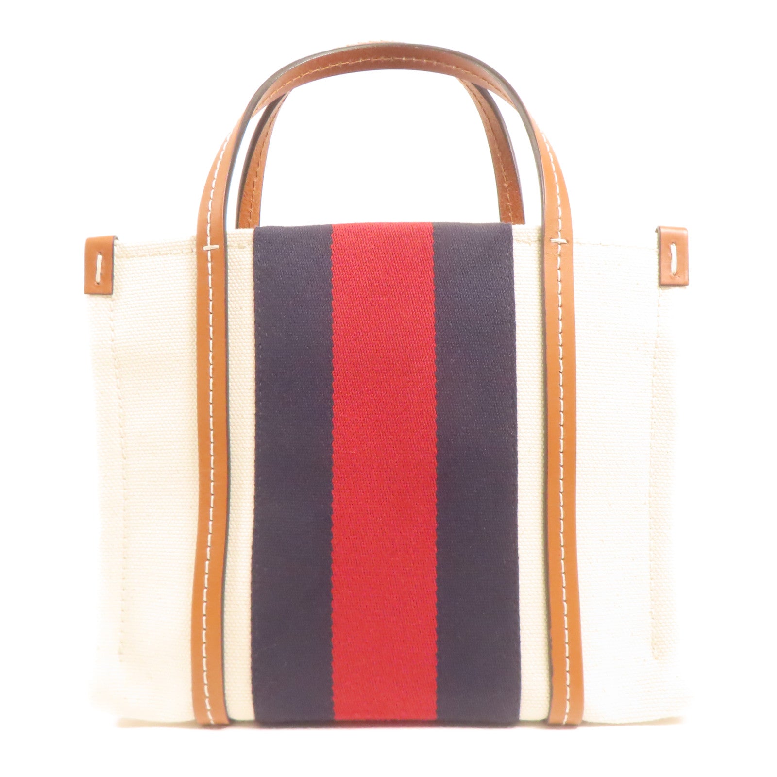 GUCCI GG Interlocking G Mini Tote 2 Way Bag Canvas White/Brown/Navy/Red