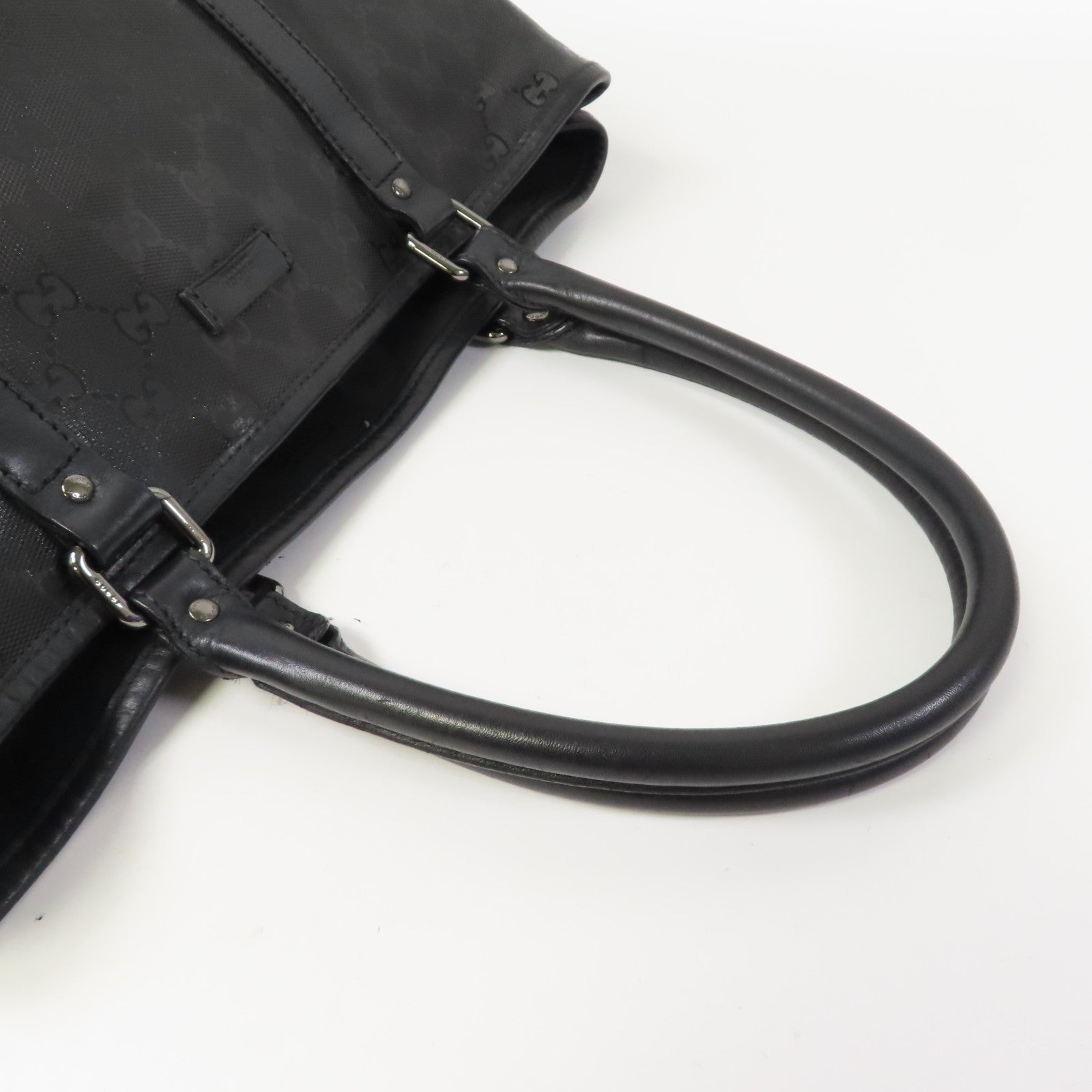 GUCCI 塗層帆布Tote Bag銀扣手挽袋黑色