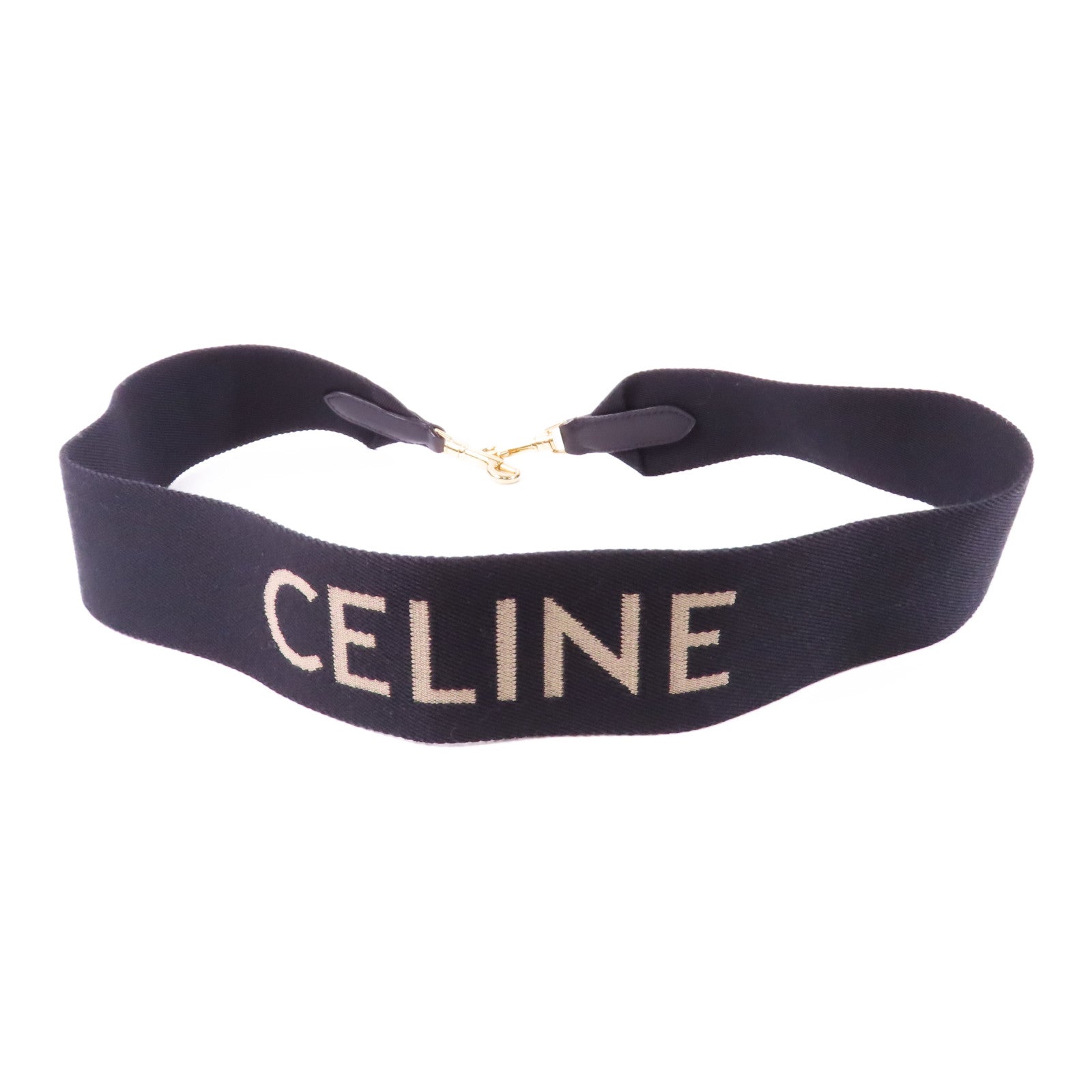 CELINE 帆布Shoulder Strap肩背帶黑色/米色