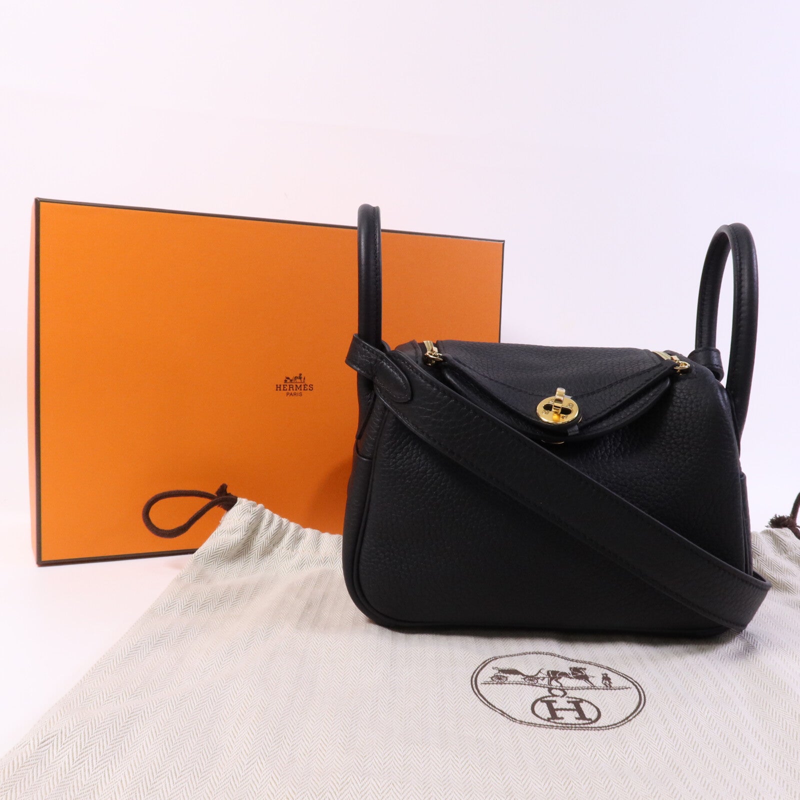 HERMES Clemence皮革Mini Lindy金扣手挽肩背兩用袋