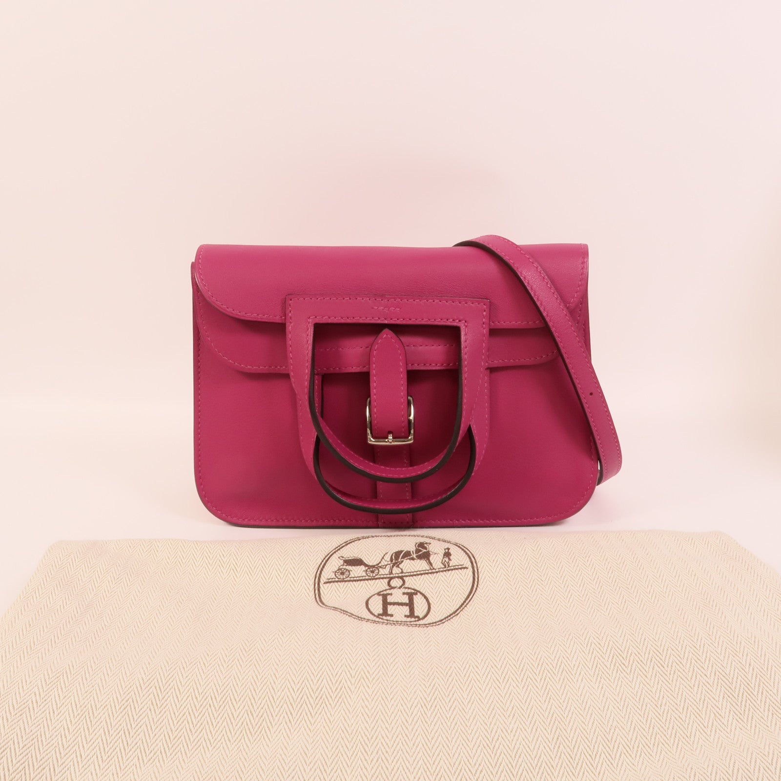HERMES Swift皮革Mini Halzan手挽肩背兩用袋Rose Purple