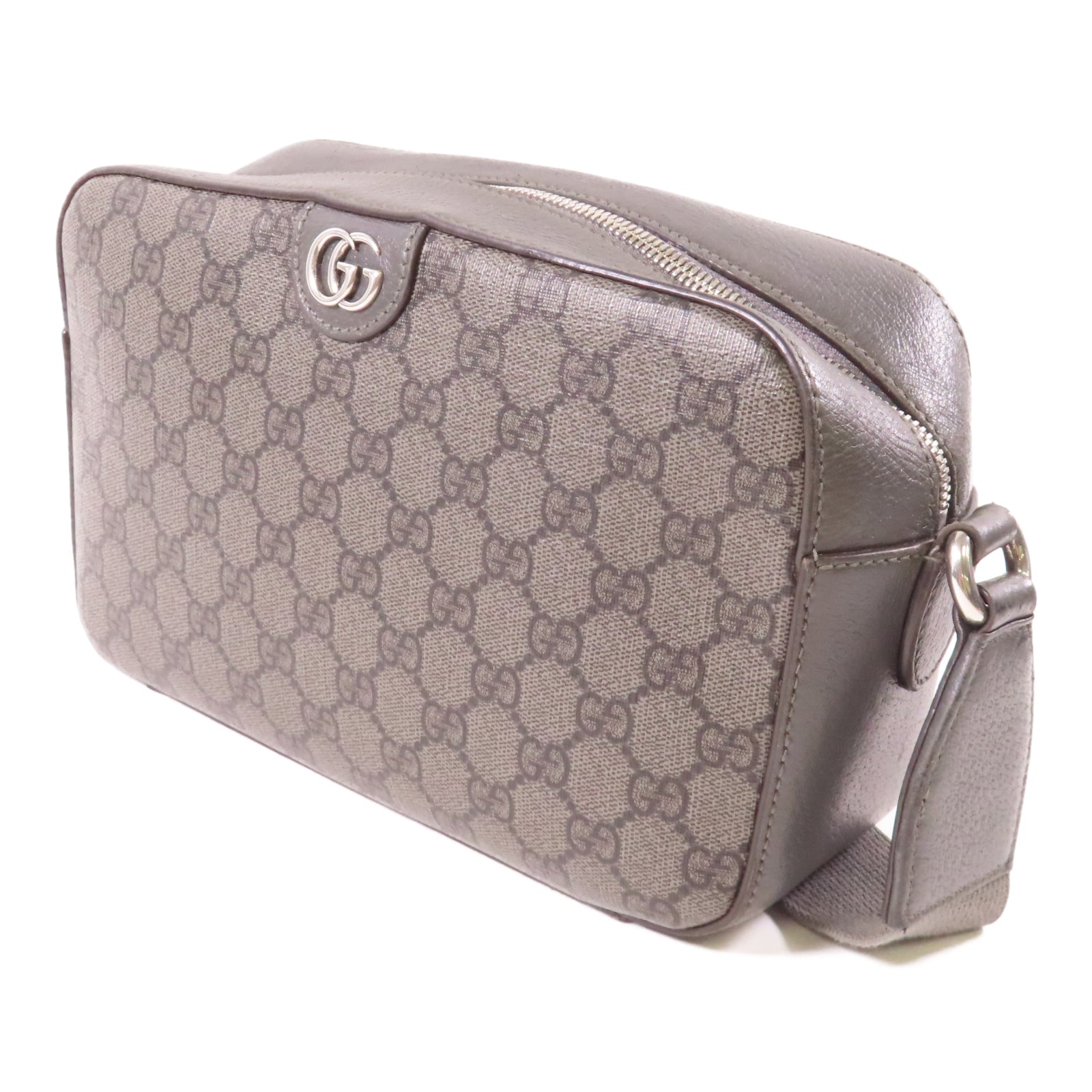 GUCCI 塗層帆布Shoulder Bag銀扣肩背袋灰色