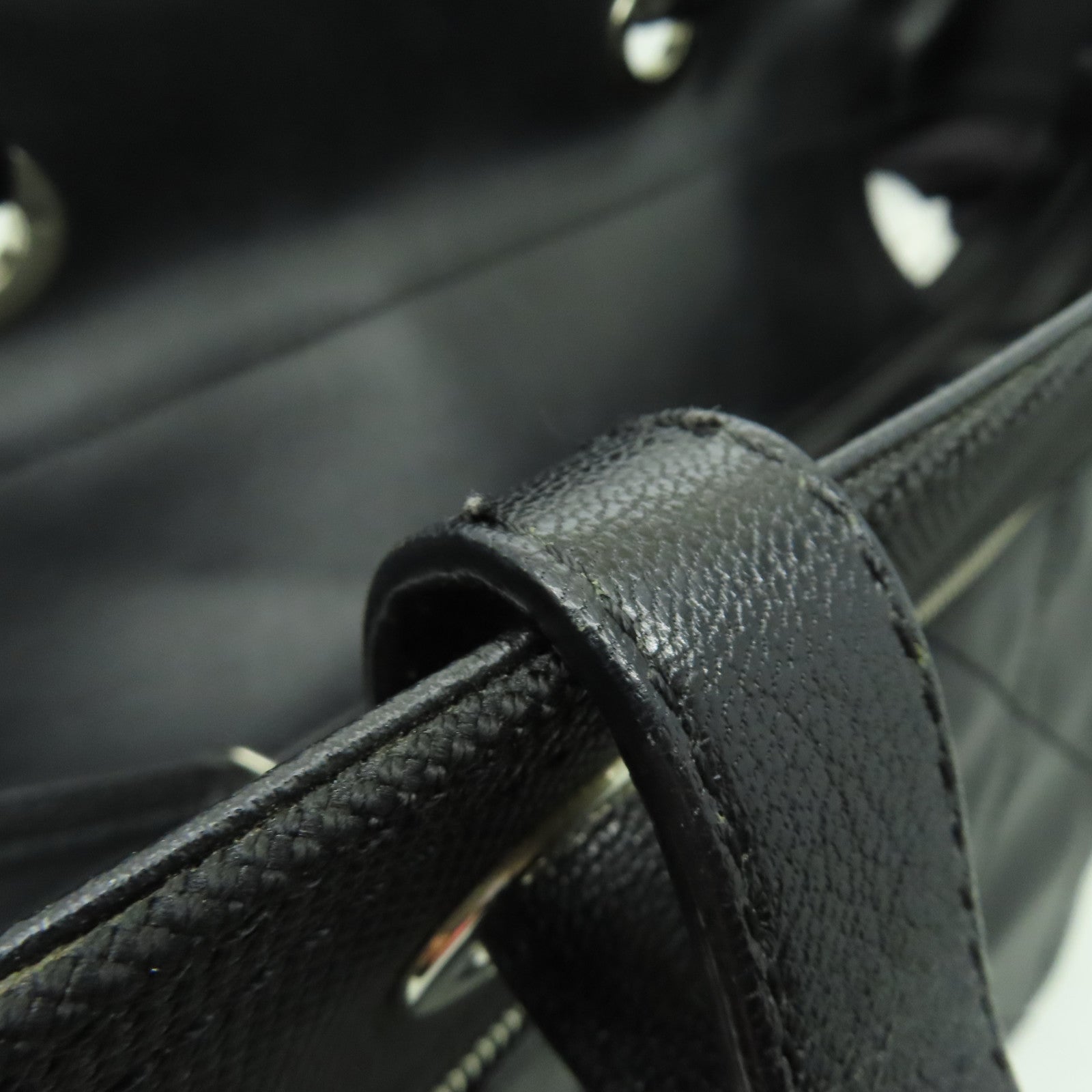 CHANEL 菱格皮革/帆布Shoulder Bag銀扣肩背袋黑色