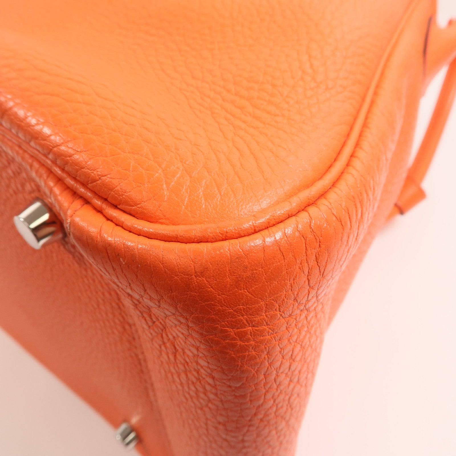 HERMES Clemence皮革Lindy 34銀扣手挽肩背兩用袋Orange Poppy