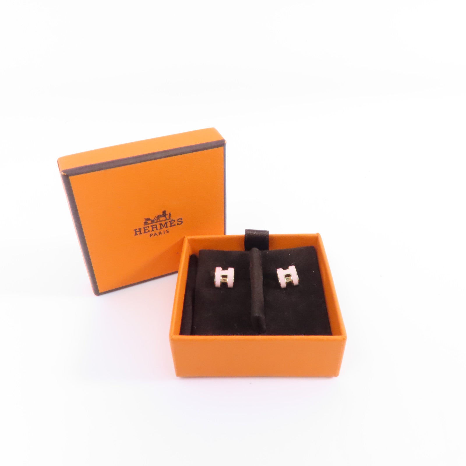 HERMES 金屬Mini Pop H Earrings耳環Rose Sakura金色/粉紅色