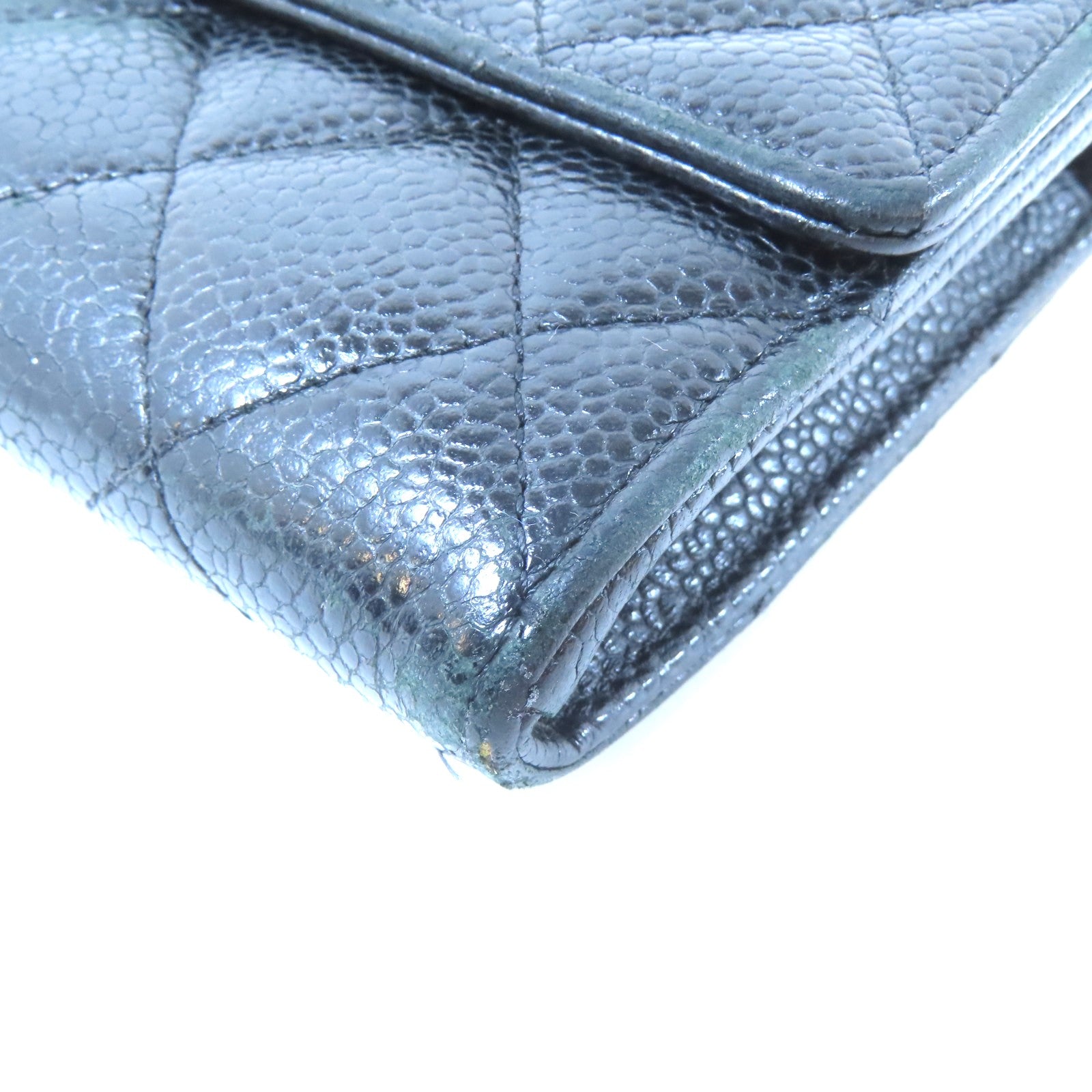 CHANEL 【激減優惠】菱格Caviar皮革Long Wallet銀扣長錢包黑色