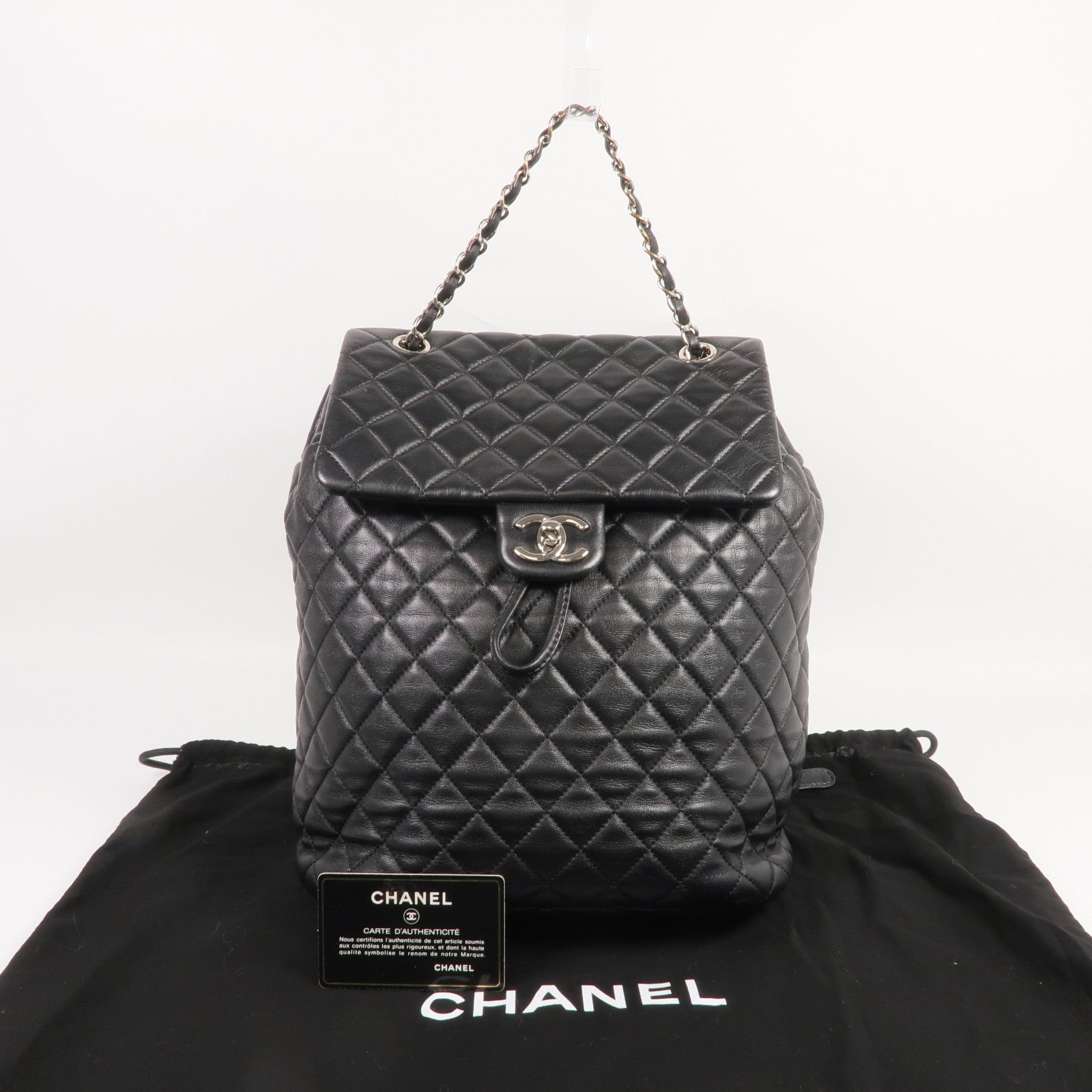CHANEL 羊皮皮革Backpack銀扣背包